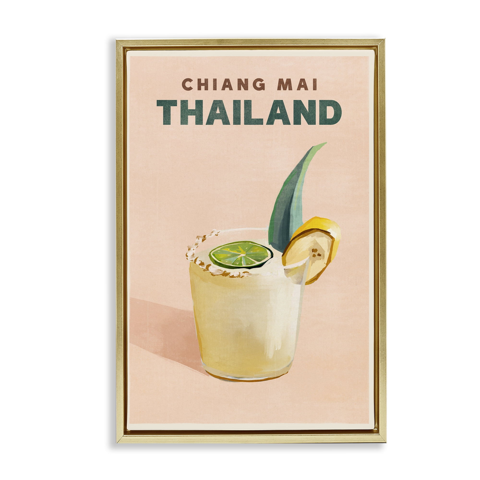 Stupell Industries Chiang Mai Thailand Cocktail Food & Beverage Painting Gold Floater Framed Canvas Art Print Wall Art, 21 x 31