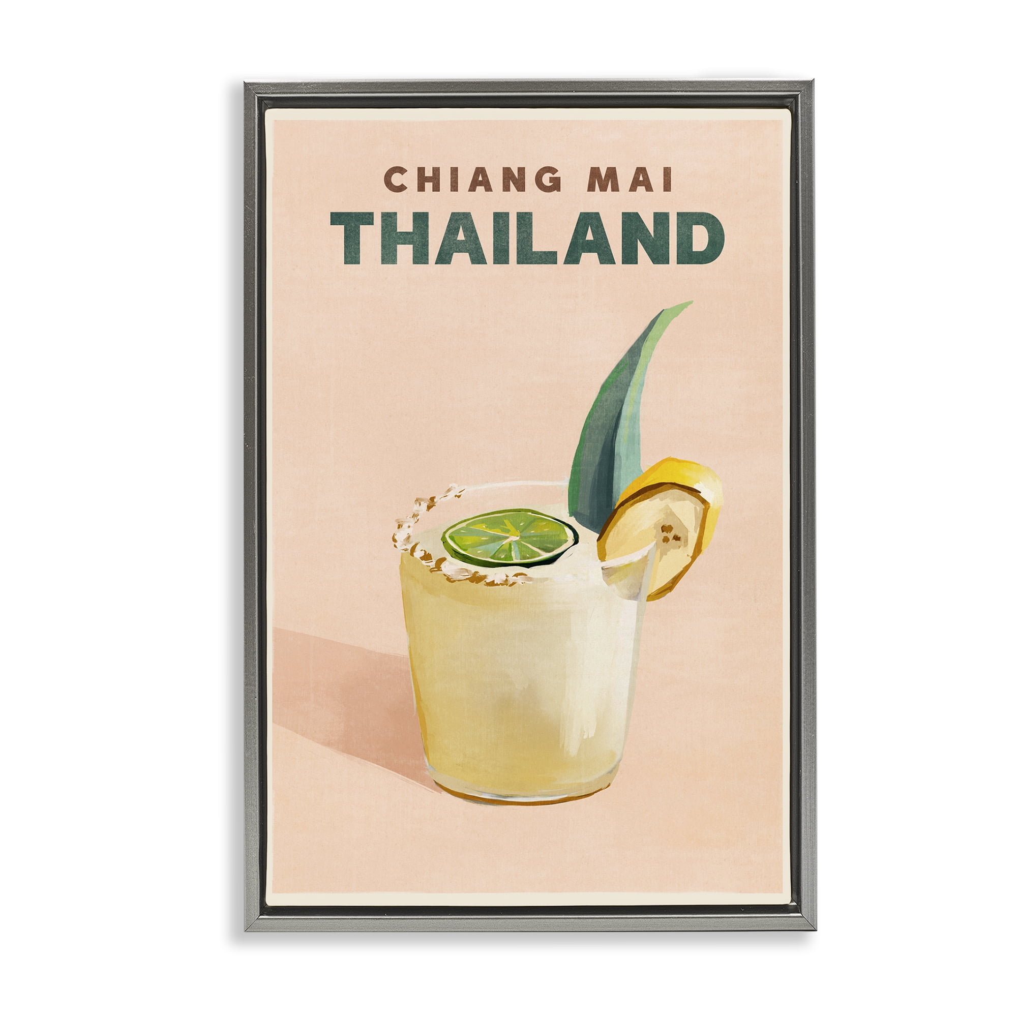 Stupell Industries Chiang Mai Thailand Cocktail Food & Beverage Painting Gray Floater Framed Canvas Art Print Wall Art, 21 x 31