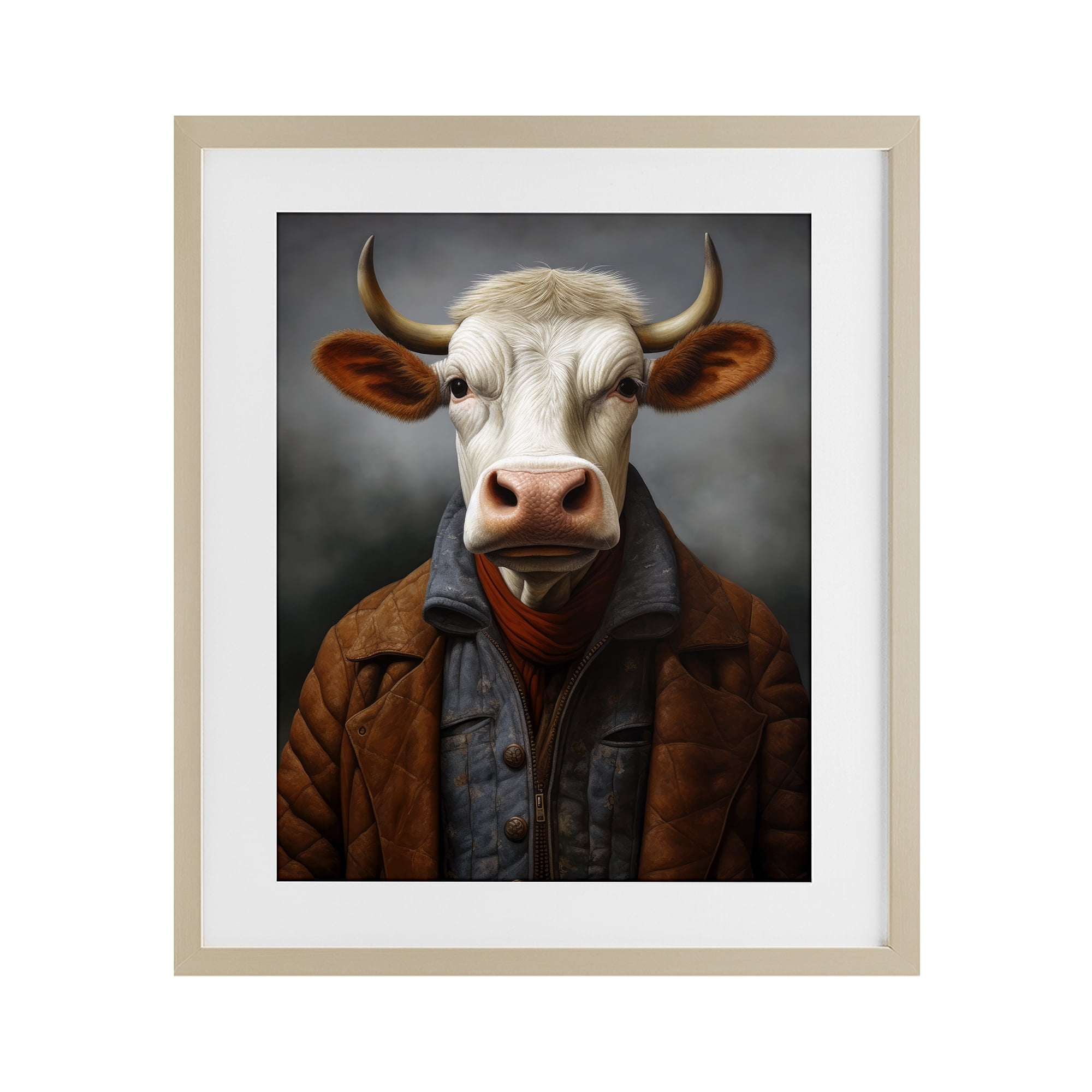 Stupell Industries Chianina Style Cow Birch Framed Print Under Glass, design by Ray Powers