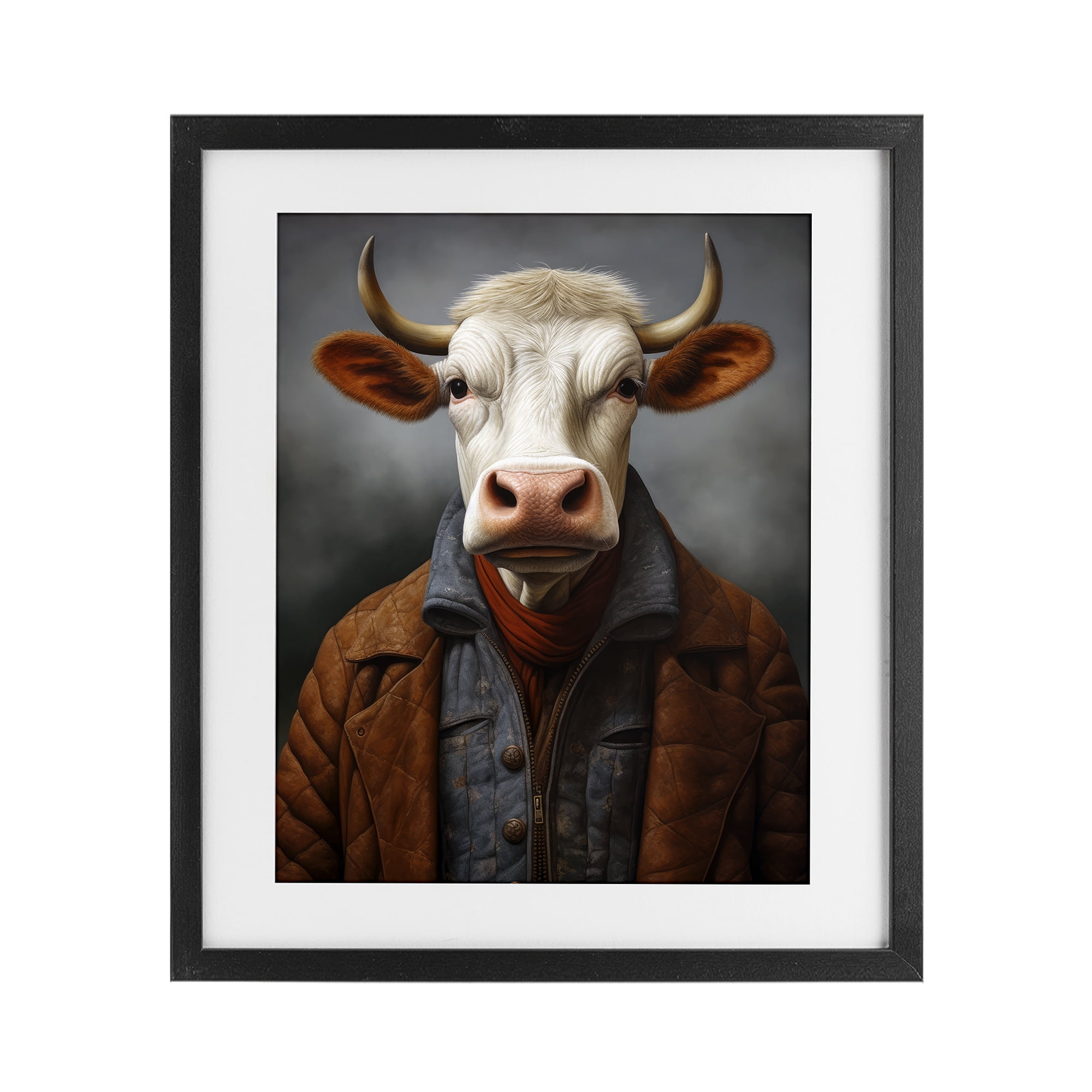 Stupell Industries Chianina Style Cow Black Framed Print Under Glass, design by Ray Powers