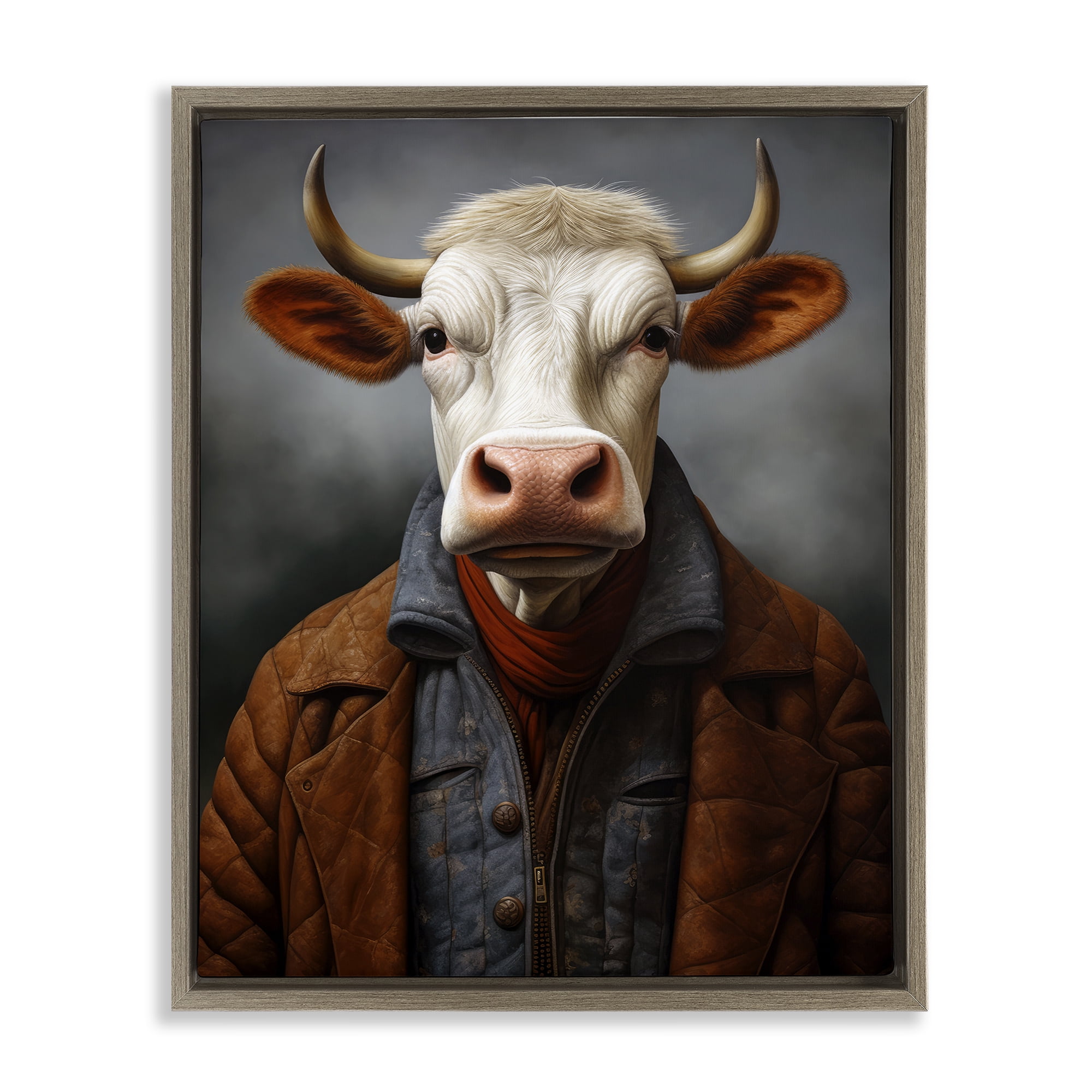 Stupell Industries Chianina Style Cow Brown Framed Floater Canvas Wall Art, design by Ray Powers