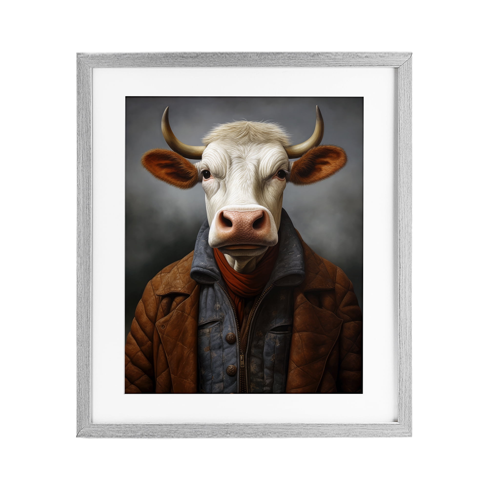Stupell Industries Chianina Style Cow Gray Framed Print Under Glass, design by Ray Powers
