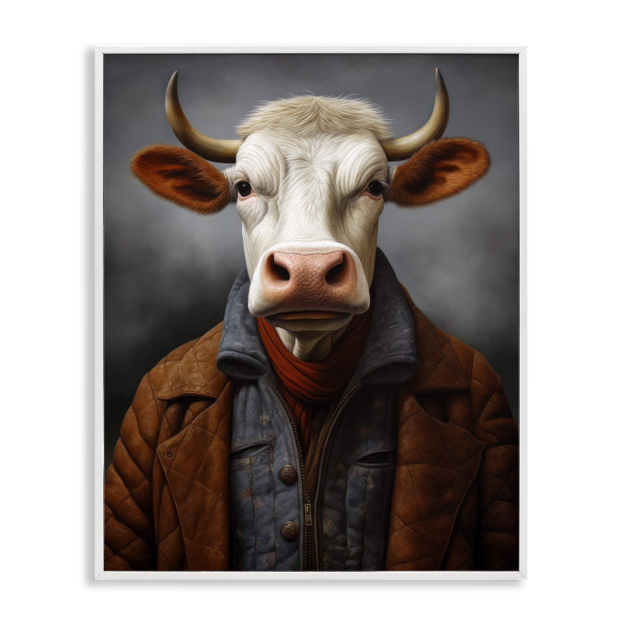Stupell Industries Chianina Style Cow White Framed Giclee Art, design by Ray Powers