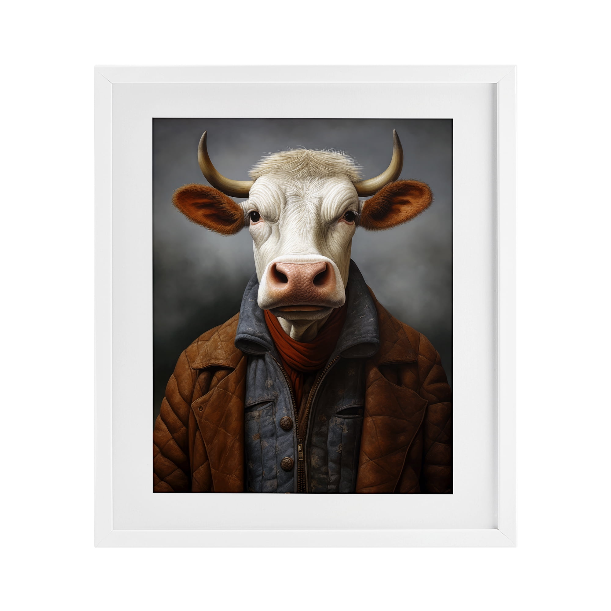 Stupell Industries Chianina Style Cow White Framed Print Under Glass, design by Ray Powers
