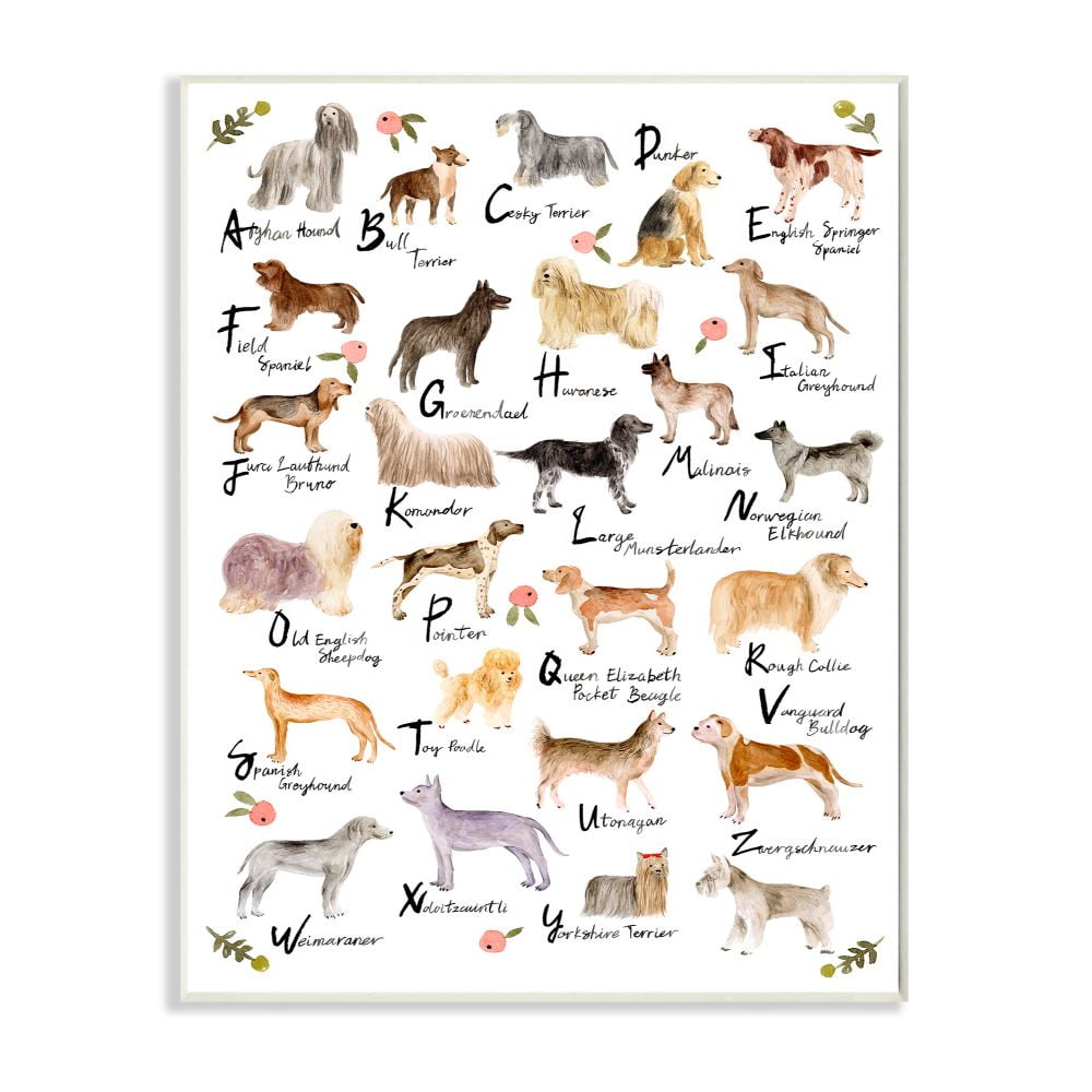 White Floral Alphabet of Dogs MDF Wood Wall Plaque