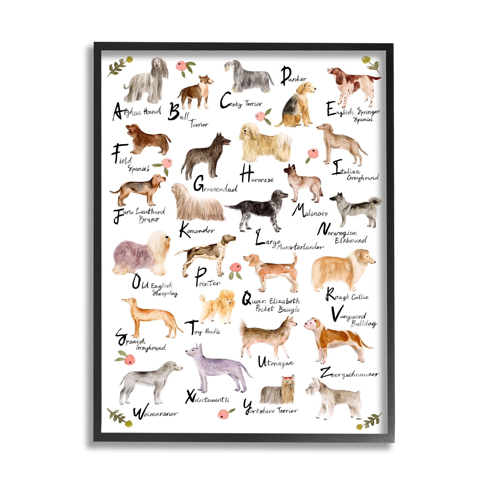 Ebony Wood Framed Alphabet of Dogs Wall Art, 16 x 20