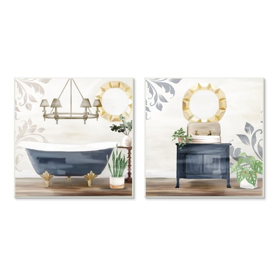 Stupell Industries Chic Bathroom Interior Still Life Bathtub Sink Plants, 12 x 12, Design by Kim Allen