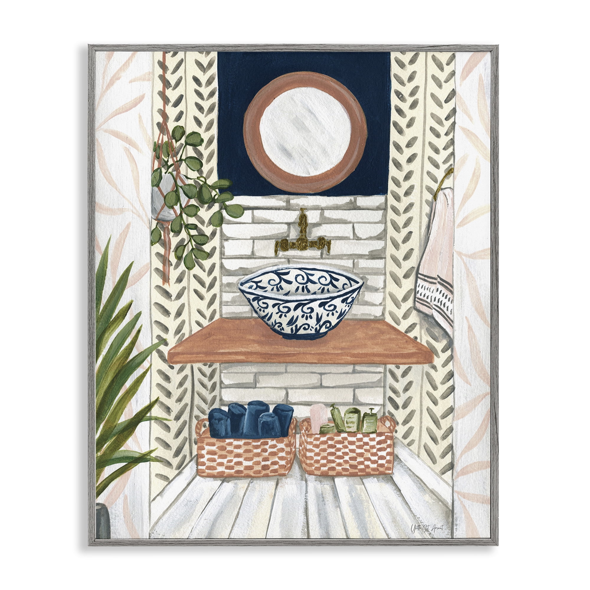 Stupell Industries Chic Bathroom Scene Typography Painting Gray Framed Art Print Wall Art, 11 x 14