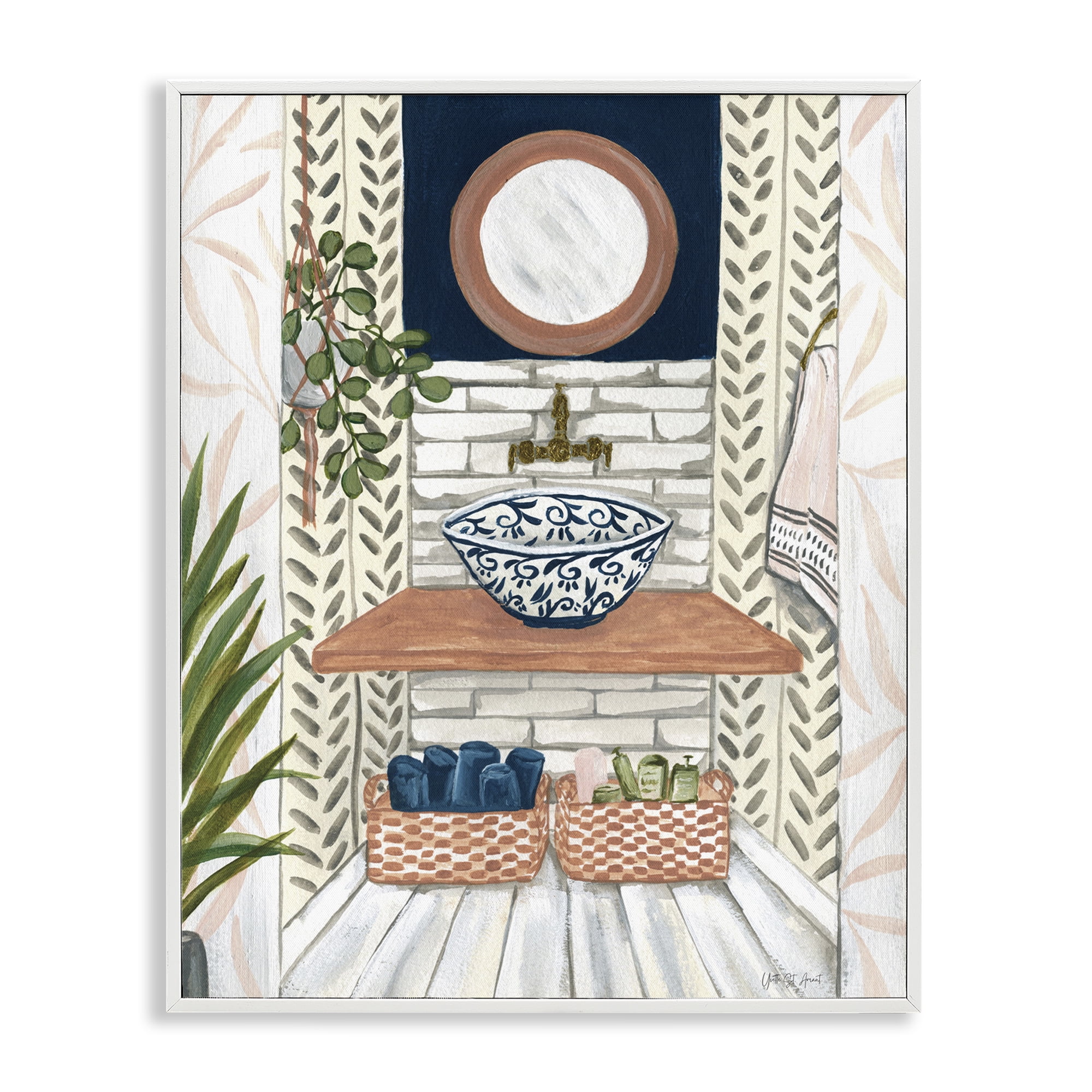 Stupell Industries Chic Bathroom Scene Typography Painting White Framed Art Print Wall Art, 11 x 14