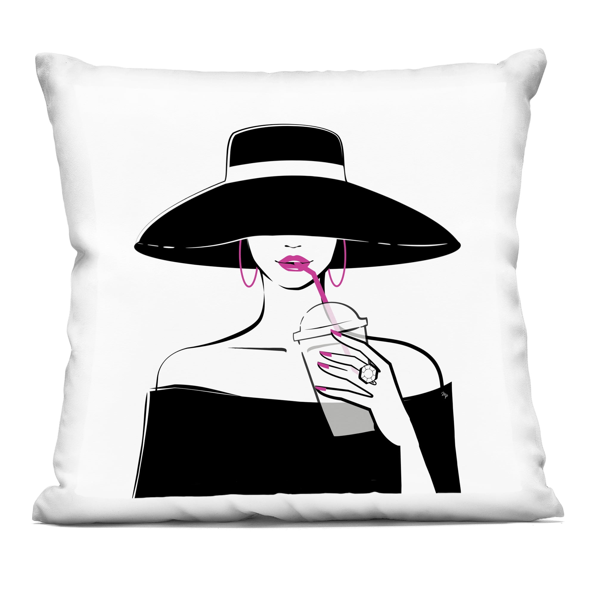 Stupell Industries Chic Black Hat Sipping Coffee Decorative Printed Throw Pillow, design by Martina Pavlova, 18 x 7 x 18