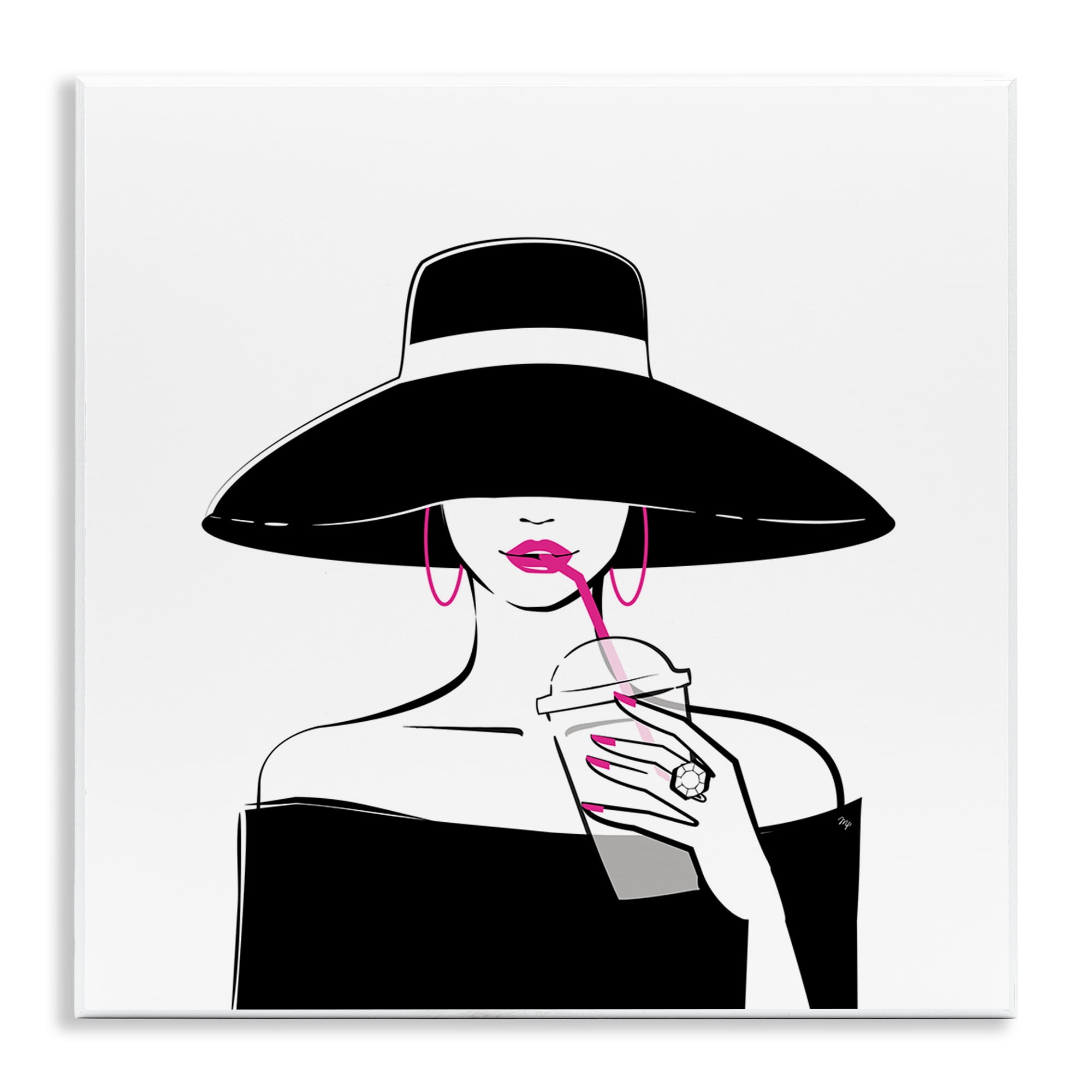 Stupell Industries Chic Black Hat Sipping Coffee Wall Plaque Art, design by Martina Pavlova