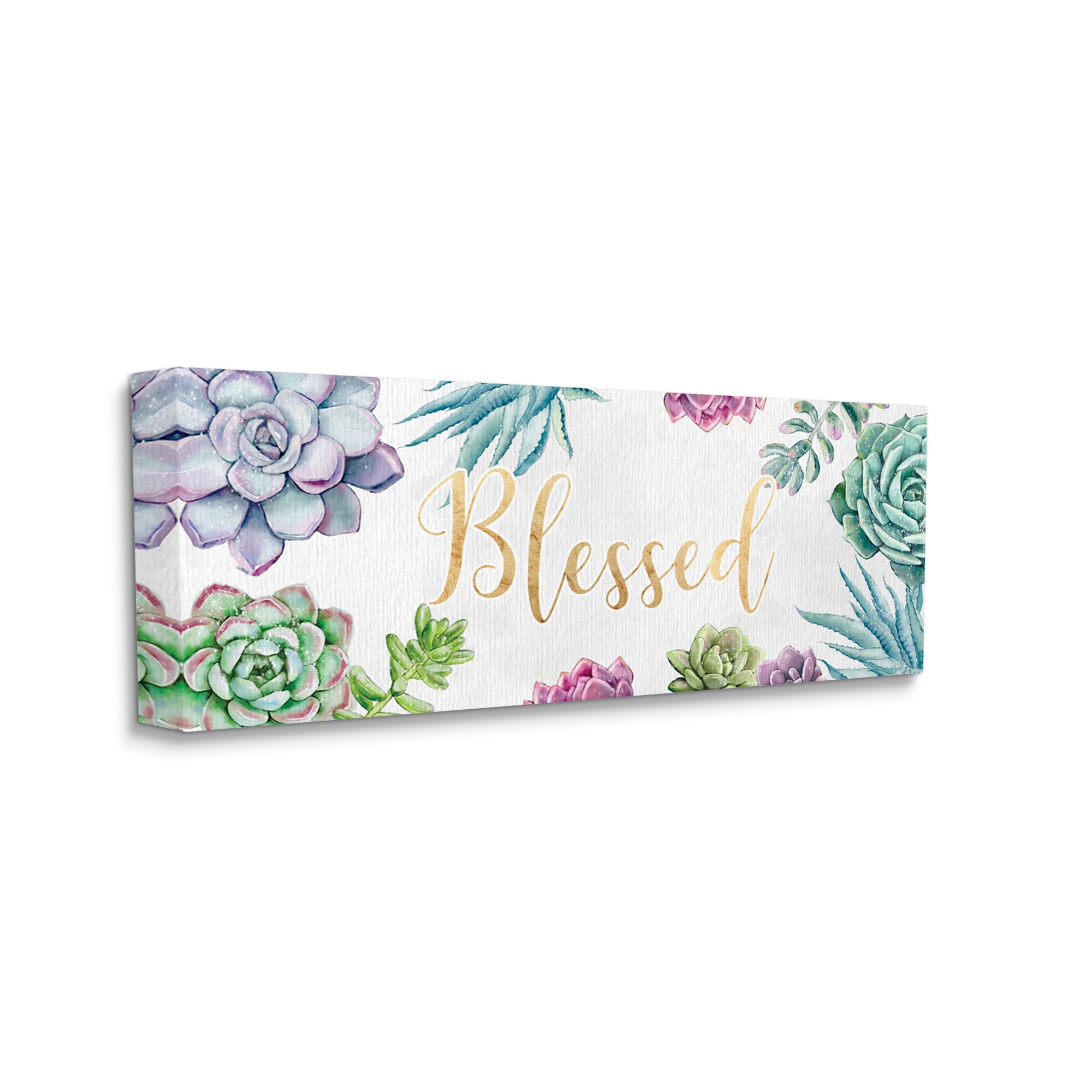 Stupell Industries Chic Blessed Expression Purple Succulent Greenery Botanical & Floral Painting Gallery Wrapped Canvas Art Print Wall Art, 17 x 40