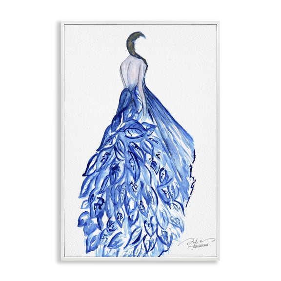 Stupell Industries Chic Blue Fluttering Dress Fashion Painting White Framed Art Print Wall Art, 20 x 30
