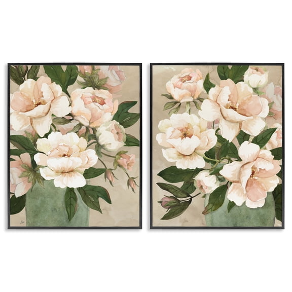 Stupell Industries Chic Blush Peonies Floral Painting Black Framed Art Print Wall Art, 11 x 14, Set of 2