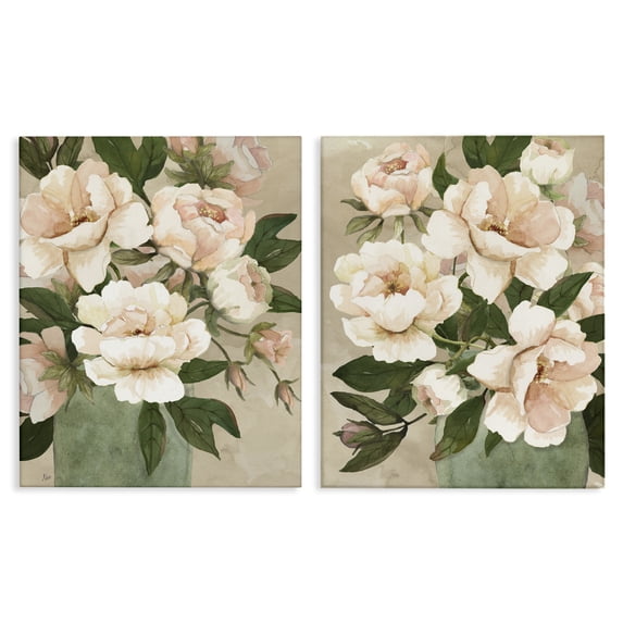 Stupell Industries Chic Blush Peonies Floral Painting Wrapped Canvas Canvas Art Print Wall Art, 16 x 20, Set of 2