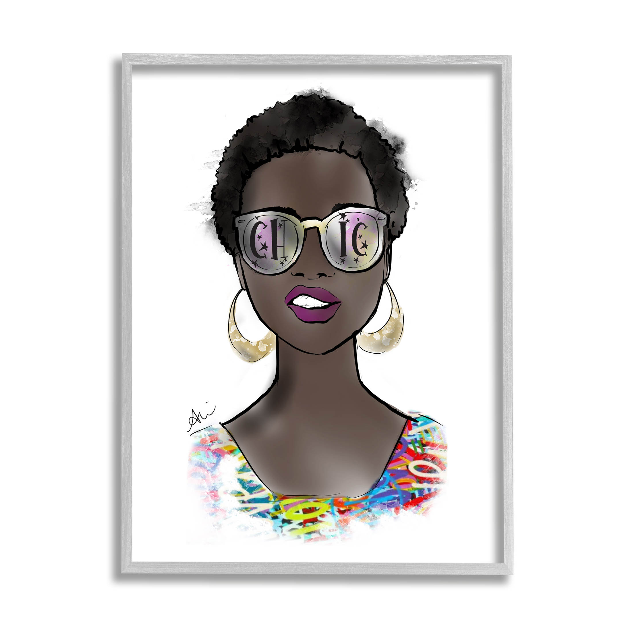 Stupell Industries Chic Bold Fashion Girl Graphic Art Gray Framed Art Print Wall Art, Design by Alison Petrie