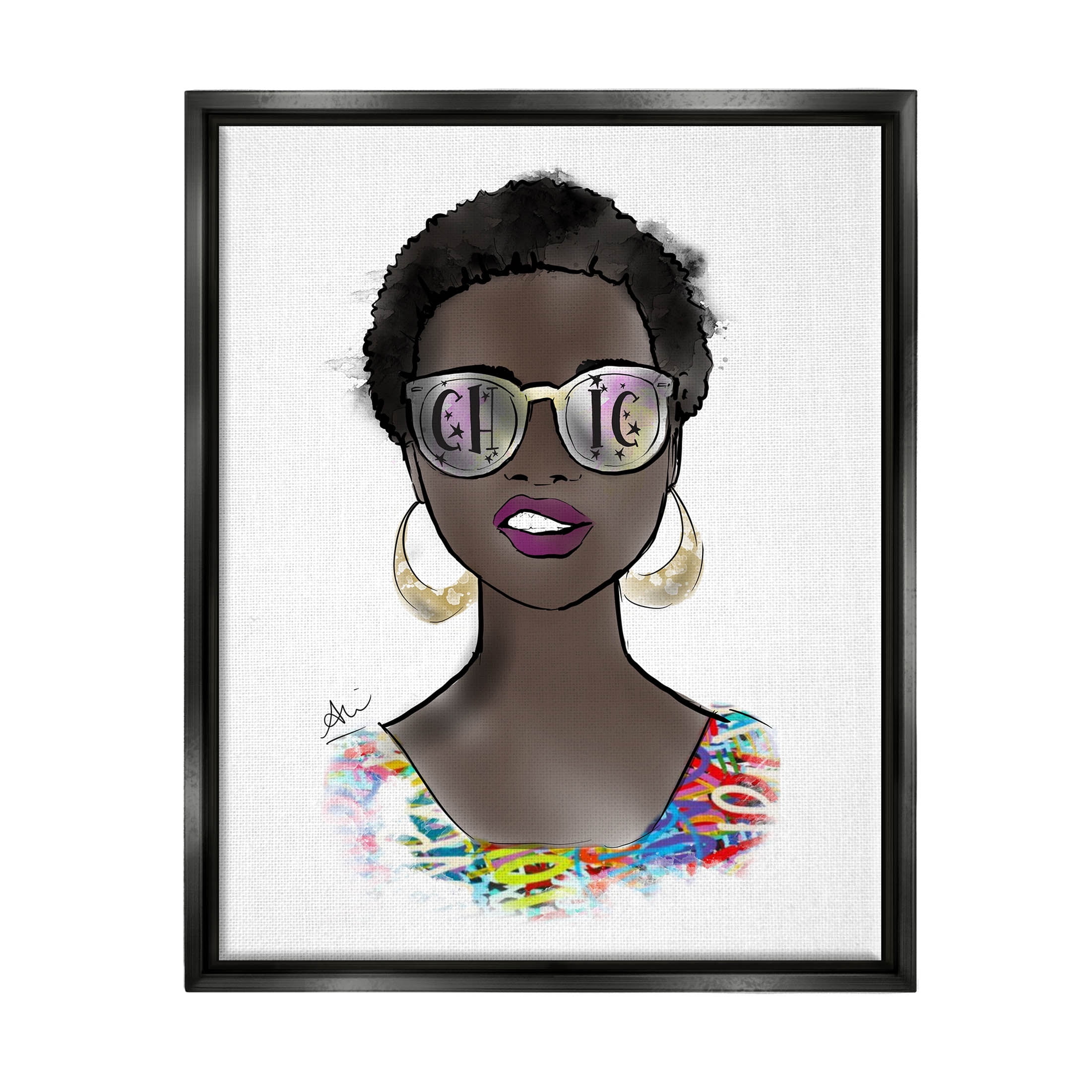 Stupell Industries Chic Bold Fashion Girl Graphic Art Jet Black Floating Framed Canvas Print Wall Art, Design by Alison Petrie
