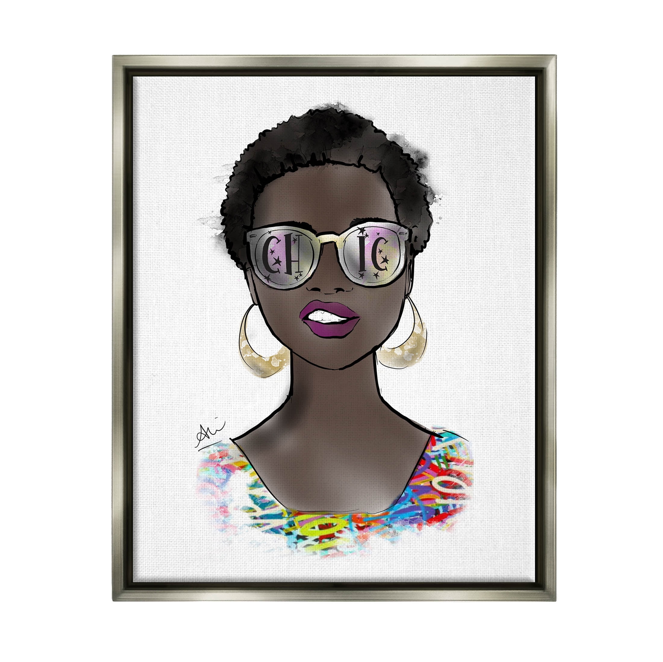 Stupell Industries Chic Bold Fashion Girl Graphic Art Luster Gray Floating Framed Canvas Print Wall Art, Design by Alison Petrie