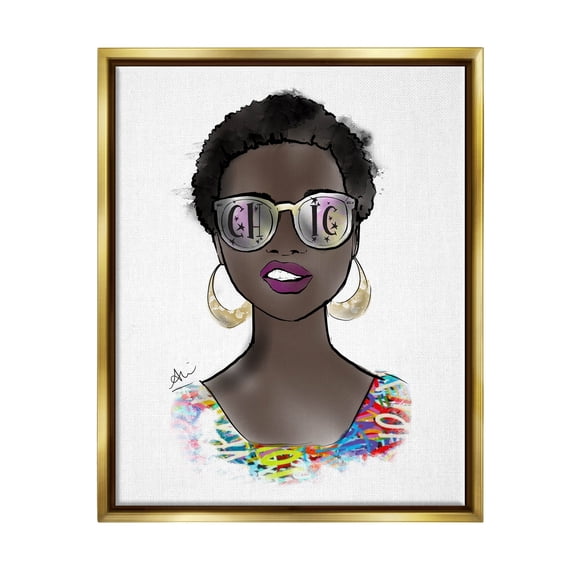 Stupell Industries Chic Bold Fashion Girl Graphic Art Metallic Gold Floating Framed Canvas Print Wall Art, Design by Alison Petrie