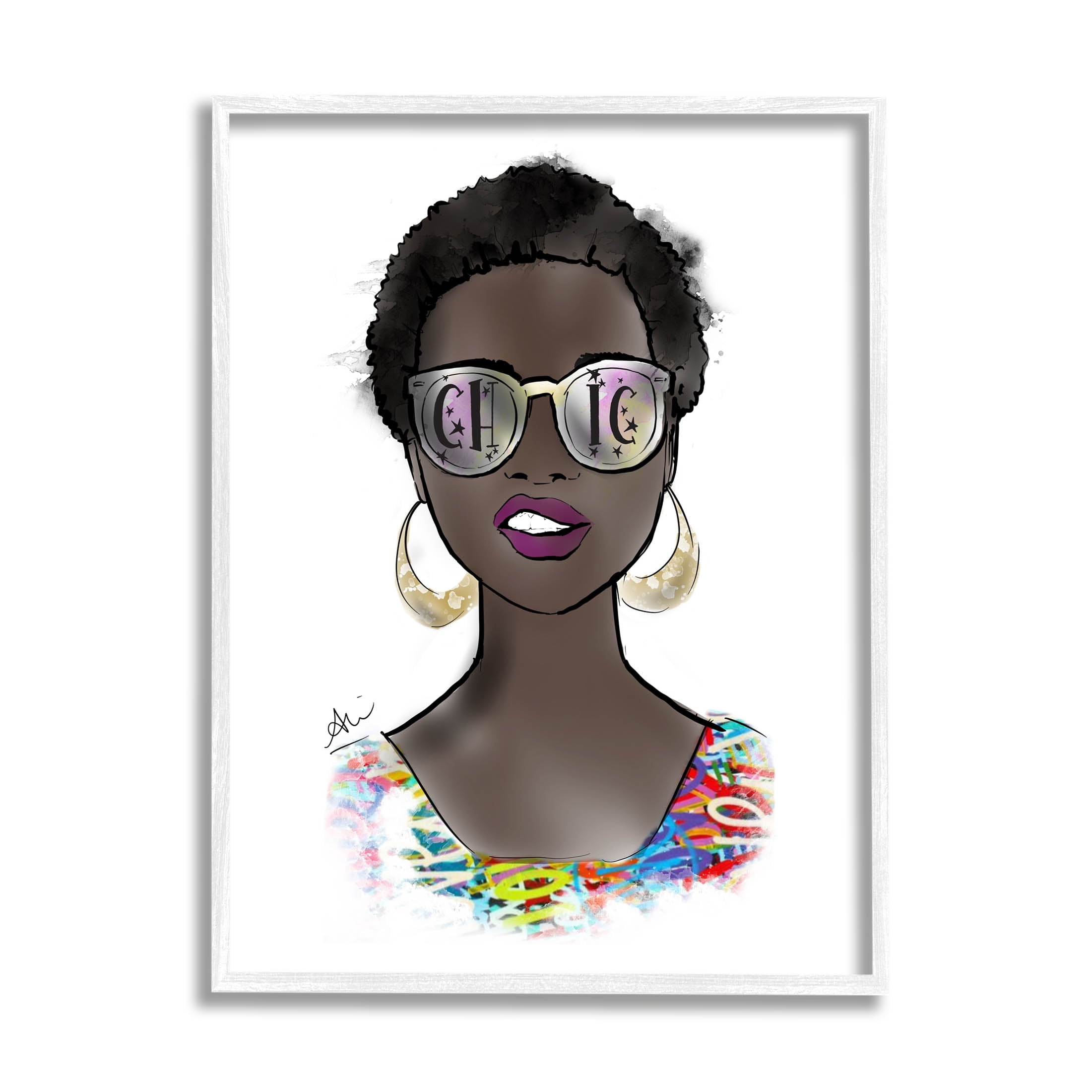 Stupell Industries Chic Bold Fashion Girl Graphic Art White Framed Art Print Wall Art, Design by Alison Petrie