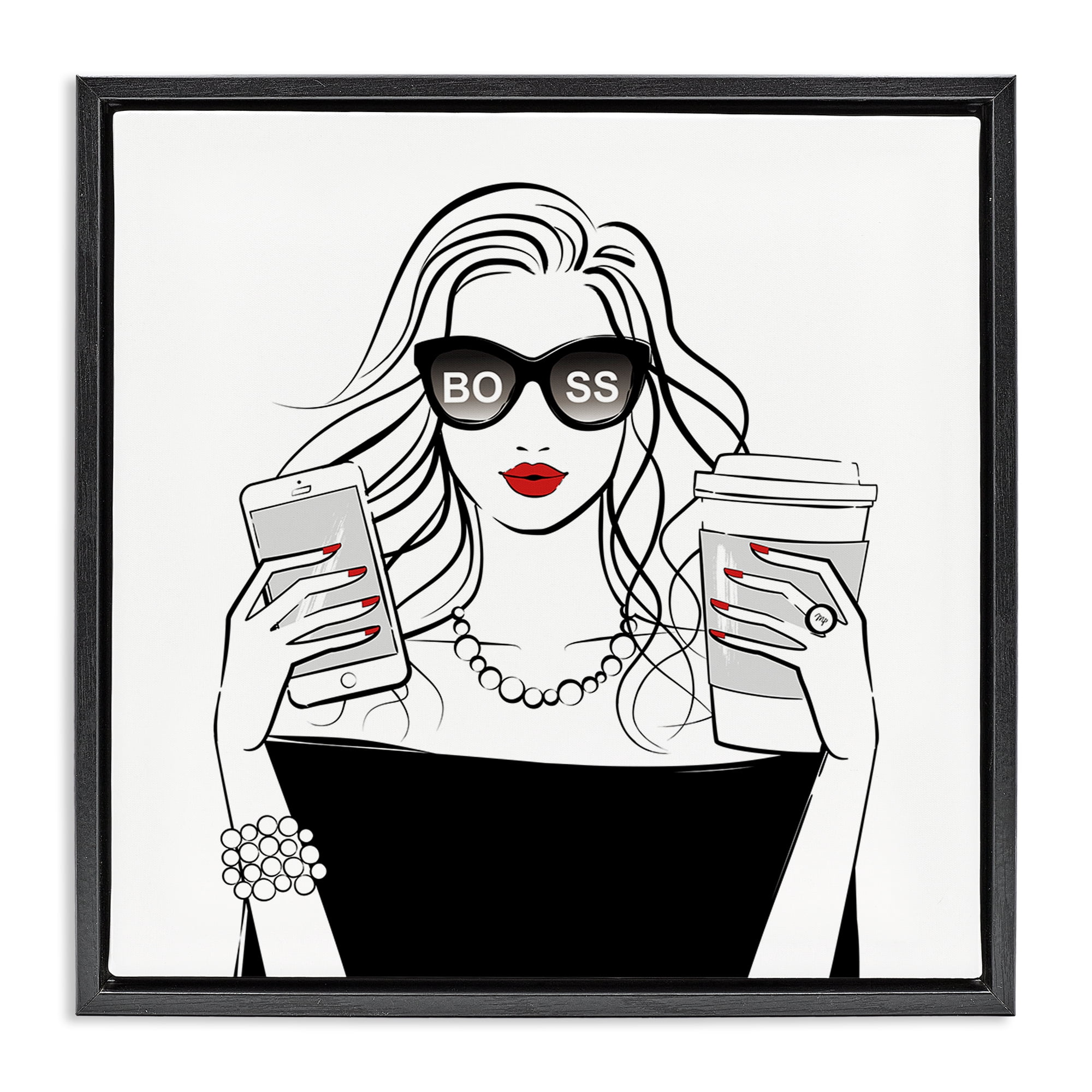 Stupell Industries Chic Boss Morning Coffee Moment Black Framed Floater Canvas Wall Art, design by Martina Pavlova