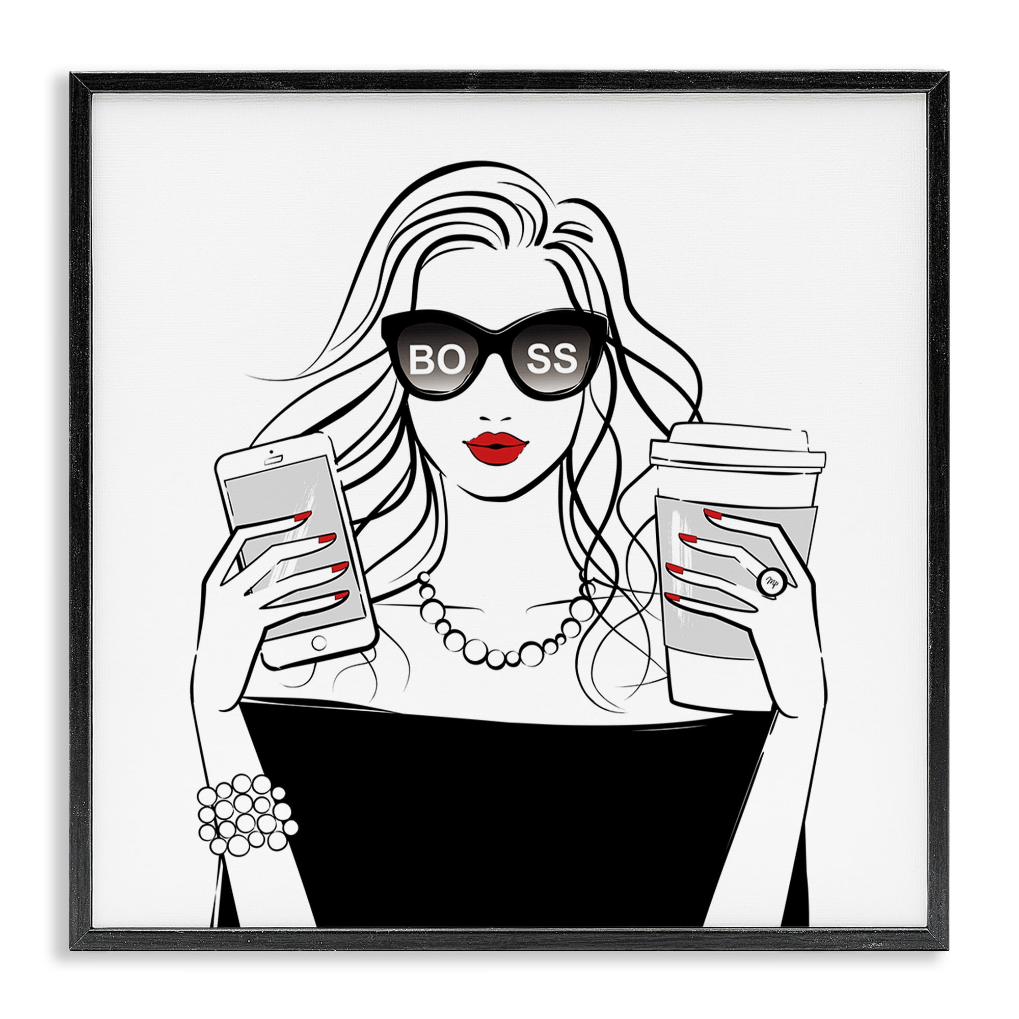 Stupell Industries Chic Boss Morning Coffee Moment Black Framed Giclee Art, design by Martina Pavlova