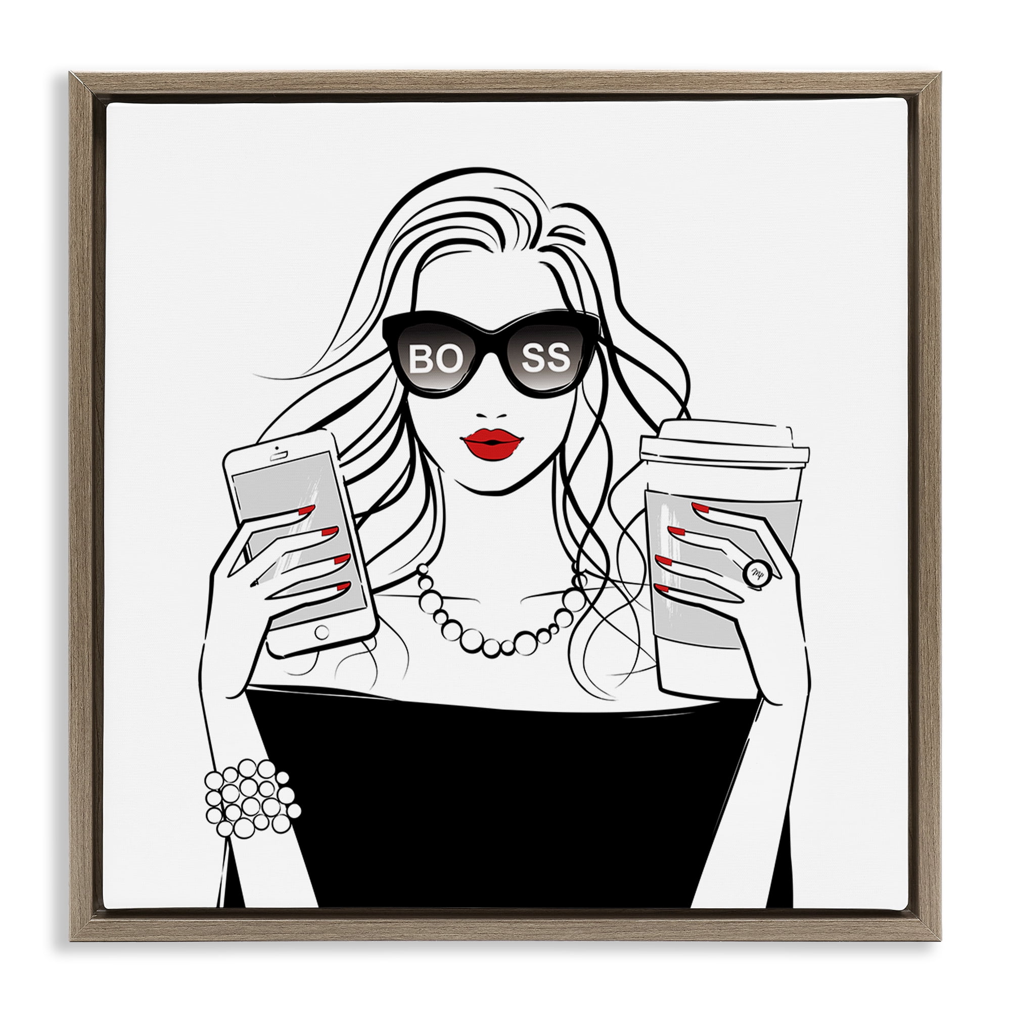 Stupell Industries Chic Boss Morning Coffee Moment Brown Framed Floater Canvas Wall Art, design by Martina Pavlova
