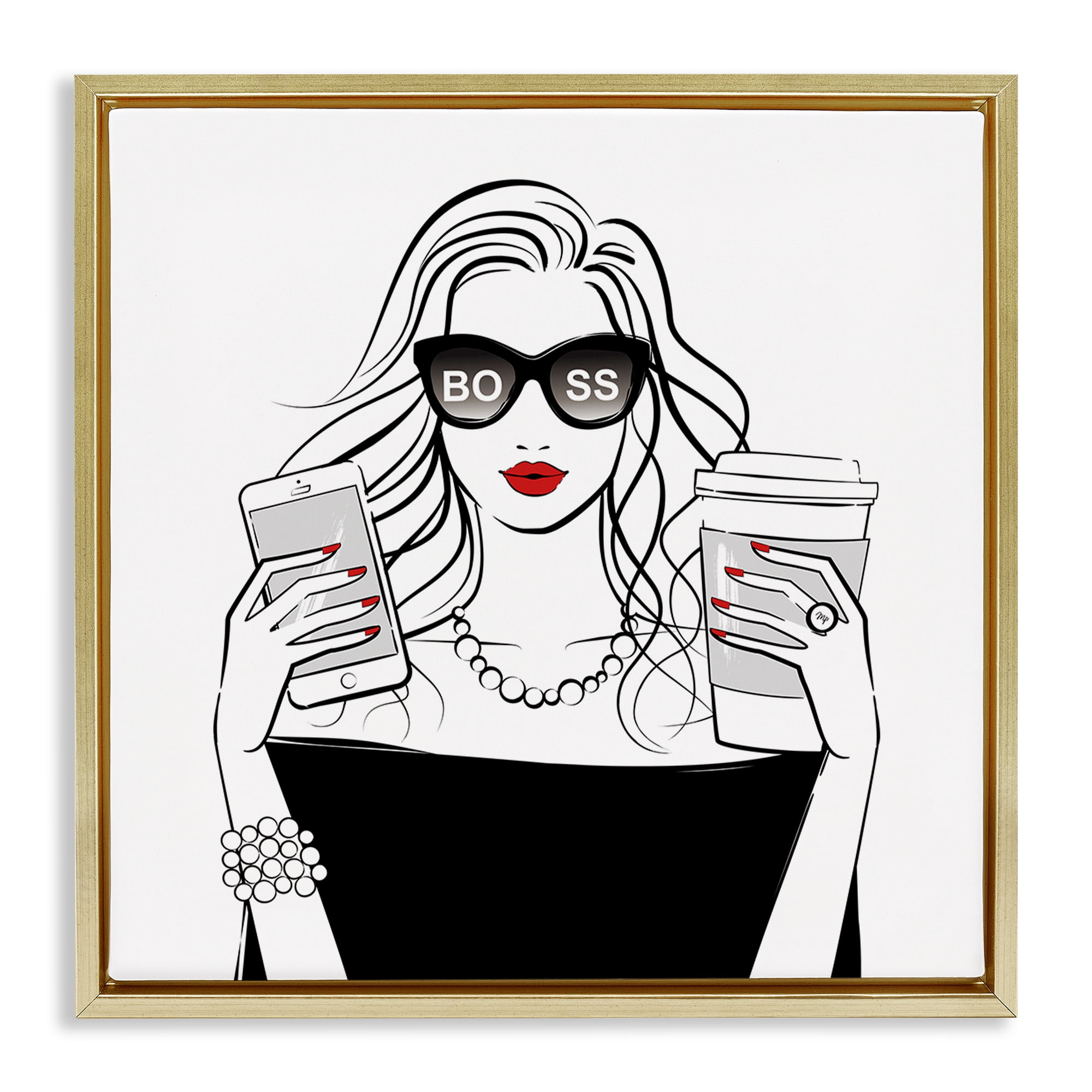 Stupell Industries Chic Boss Morning Coffee Moment Gold Framed Floater Canvas Wall Art, design by Martina Pavlova