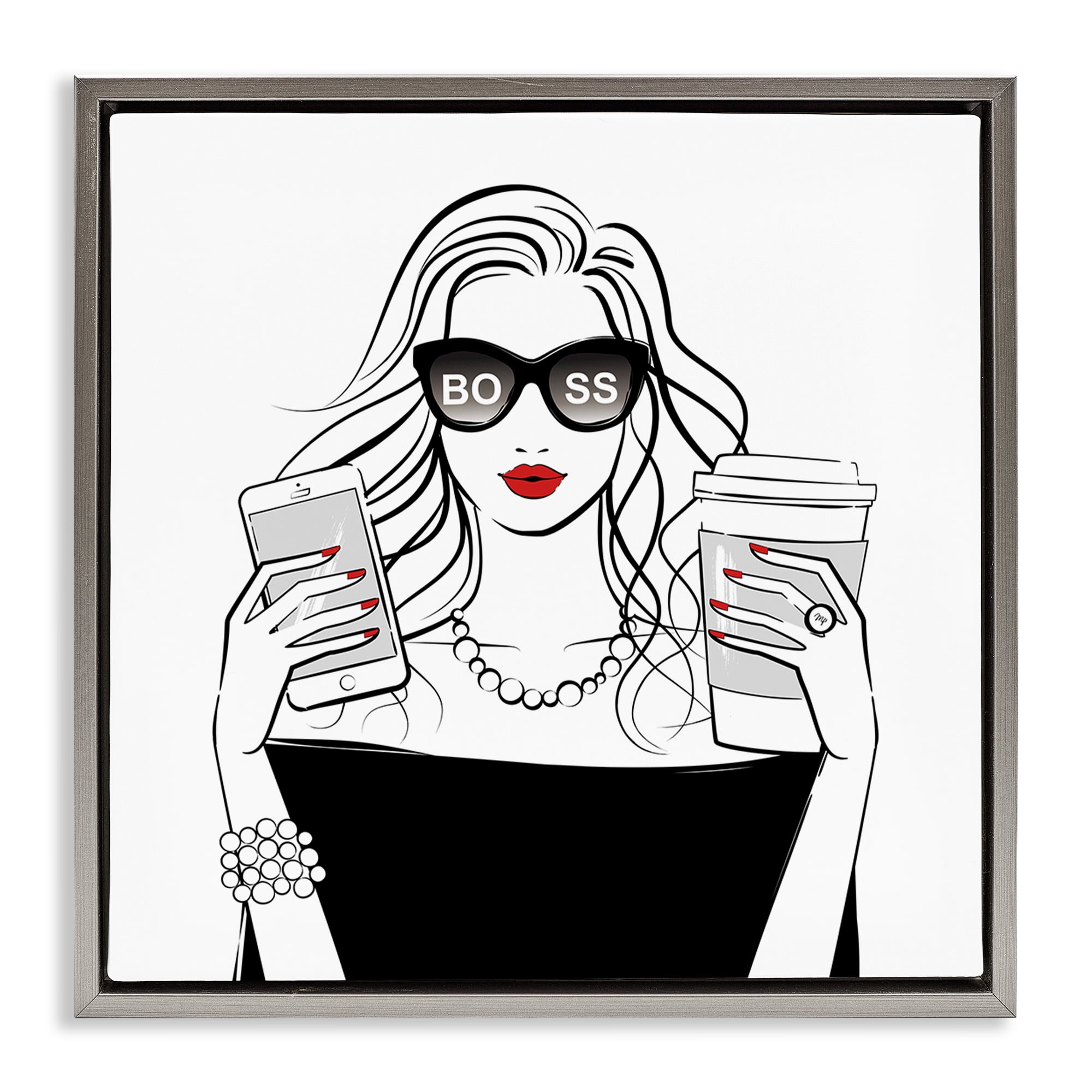 Stupell Industries Chic Boss Morning Coffee Moment Gray Framed Floater Canvas Wall Art, design by Martina Pavlova