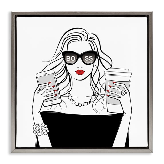 Stupell Industries Art Deco Chic Boss Morning Coffee Moment Gray Floating Frame Canvas Art, 25 x 25, by Martina Pavlova