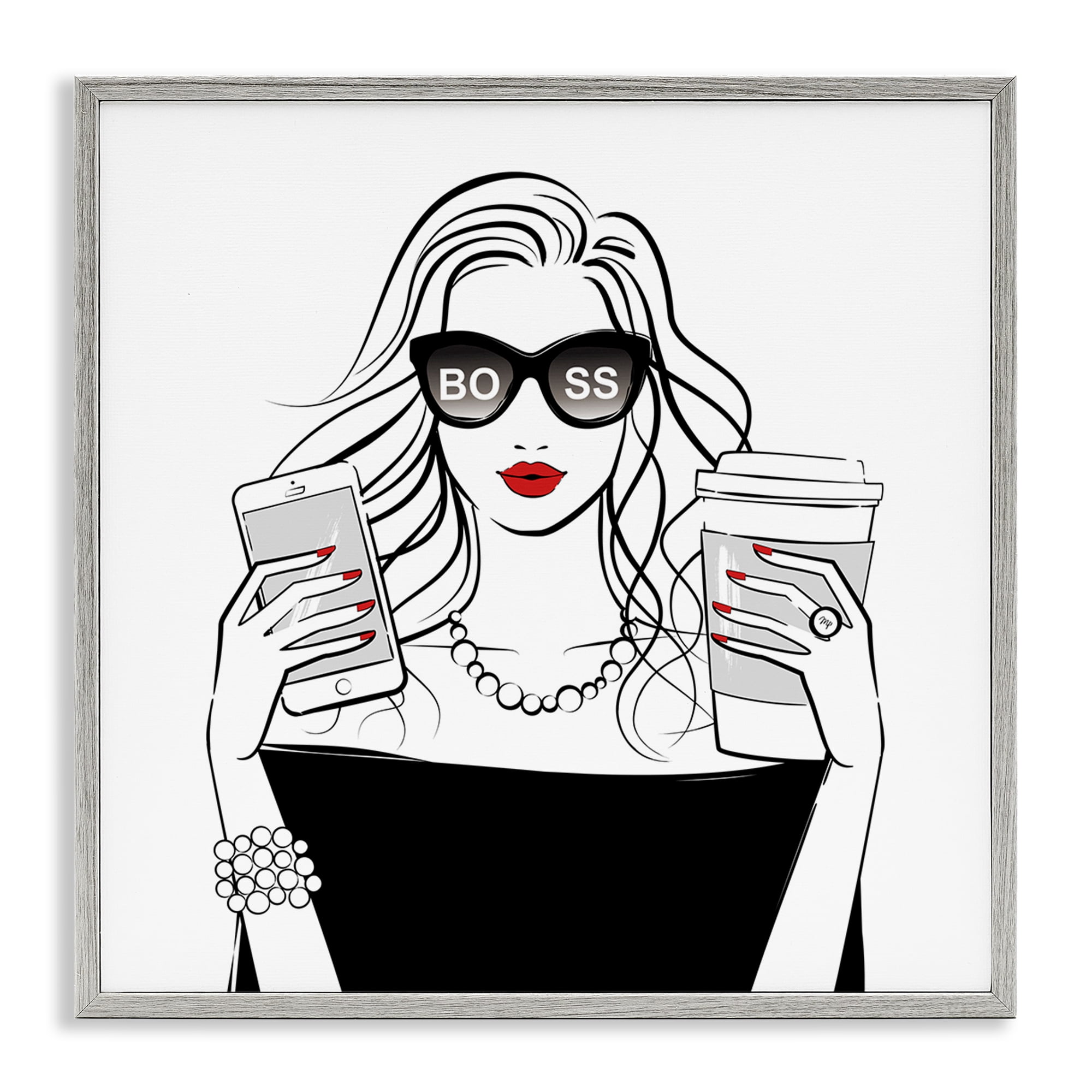 Stupell Industries Chic Boss Morning Coffee Moment Gray Framed Giclee Art, design by Martina Pavlova