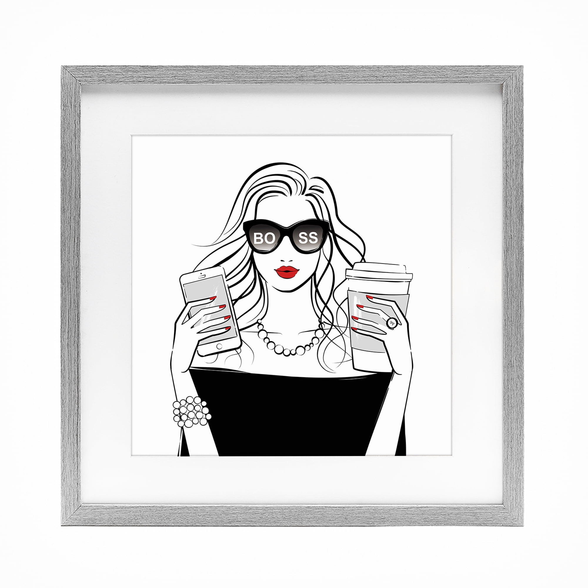 Stupell Industries Chic Boss Morning Coffee Moment Gray Framed Print Under Glass, design by Martina Pavlova