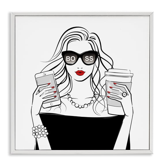 Stupell Industries Art Deco Chic Boss Morning Coffee Moment White Framed Giclee Art, 24 x 24, by Martina Pavlova