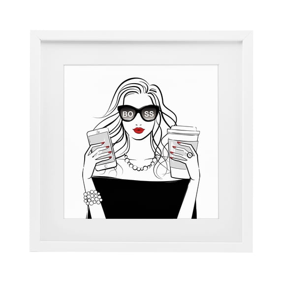 Stupell Industries Art Deco Chic Boss Morning Coffee Moment White Framed Print Under Glass, 13 x 13, by Martina Pavlova