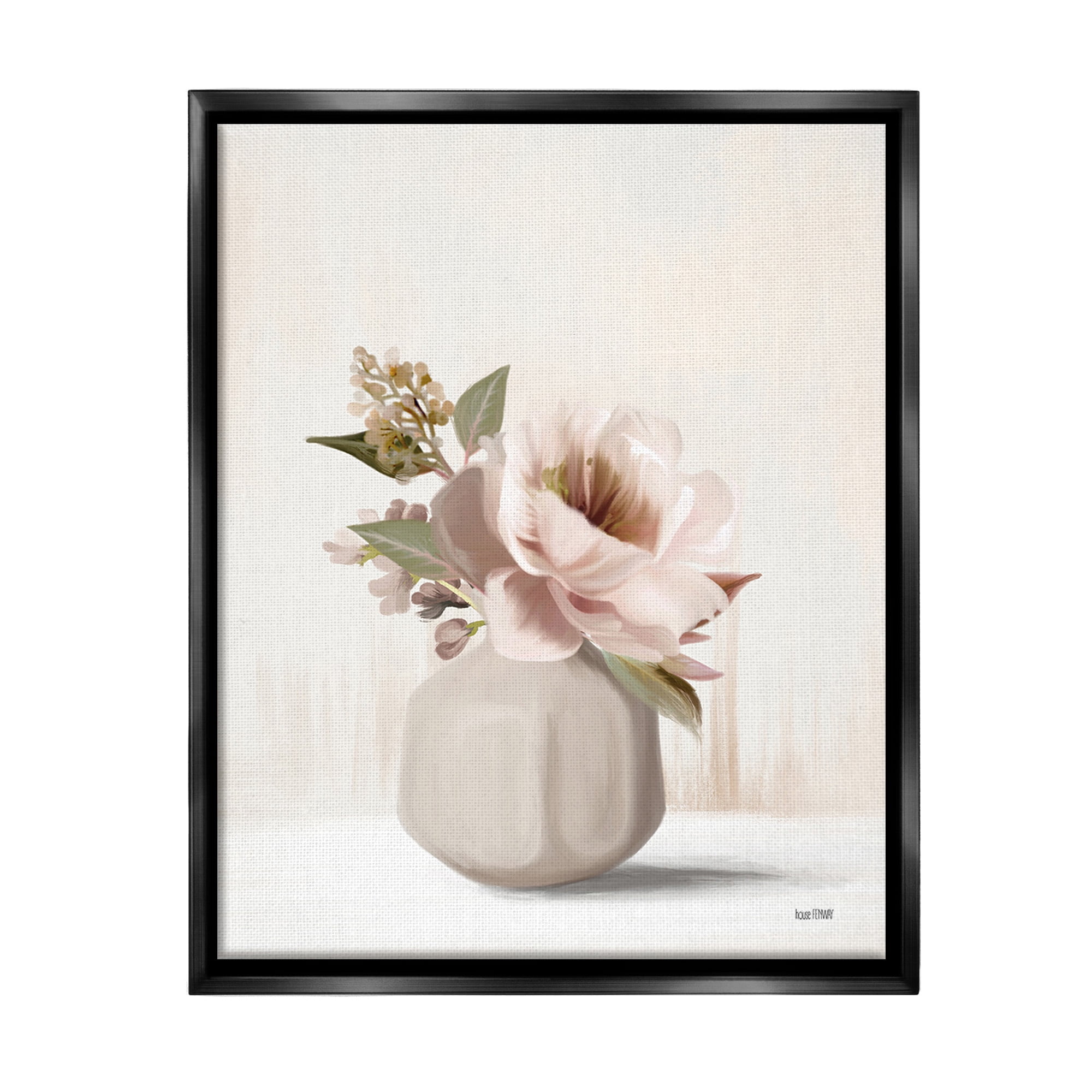 Stupell Industries Chic Bouquet in Vase Botanical & Floral Painting Black Floater Framed Canvas Art Print Wall Art, 17 x 21