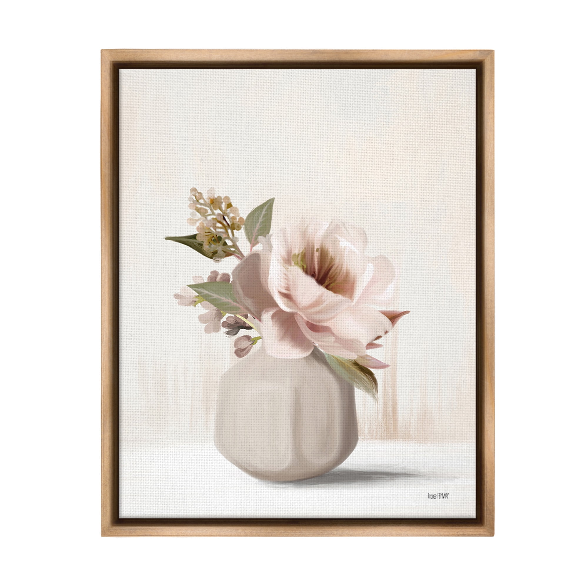 Stupell Industries Chic Bouquet in Vase Botanical & Floral Painting Brown Floater Framed Canvas Art Print Wall Art, 17 x 21