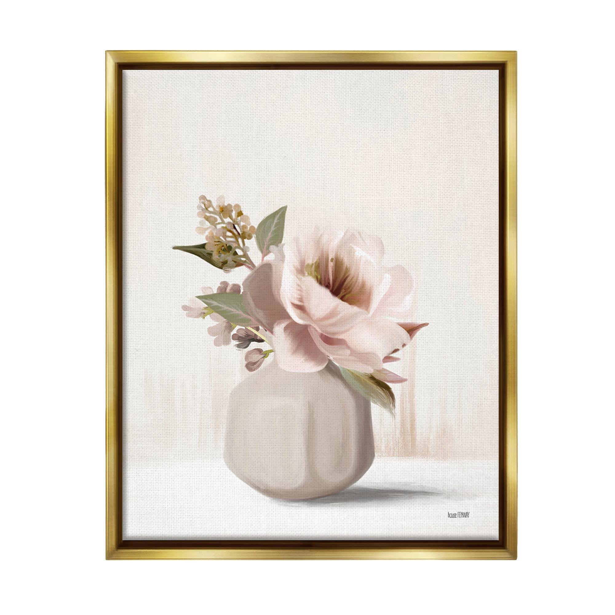 Stupell Industries Chic Bouquet in Vase Botanical & Floral Painting Gold Floater Framed Canvas Art Print Wall Art, 25 x 31