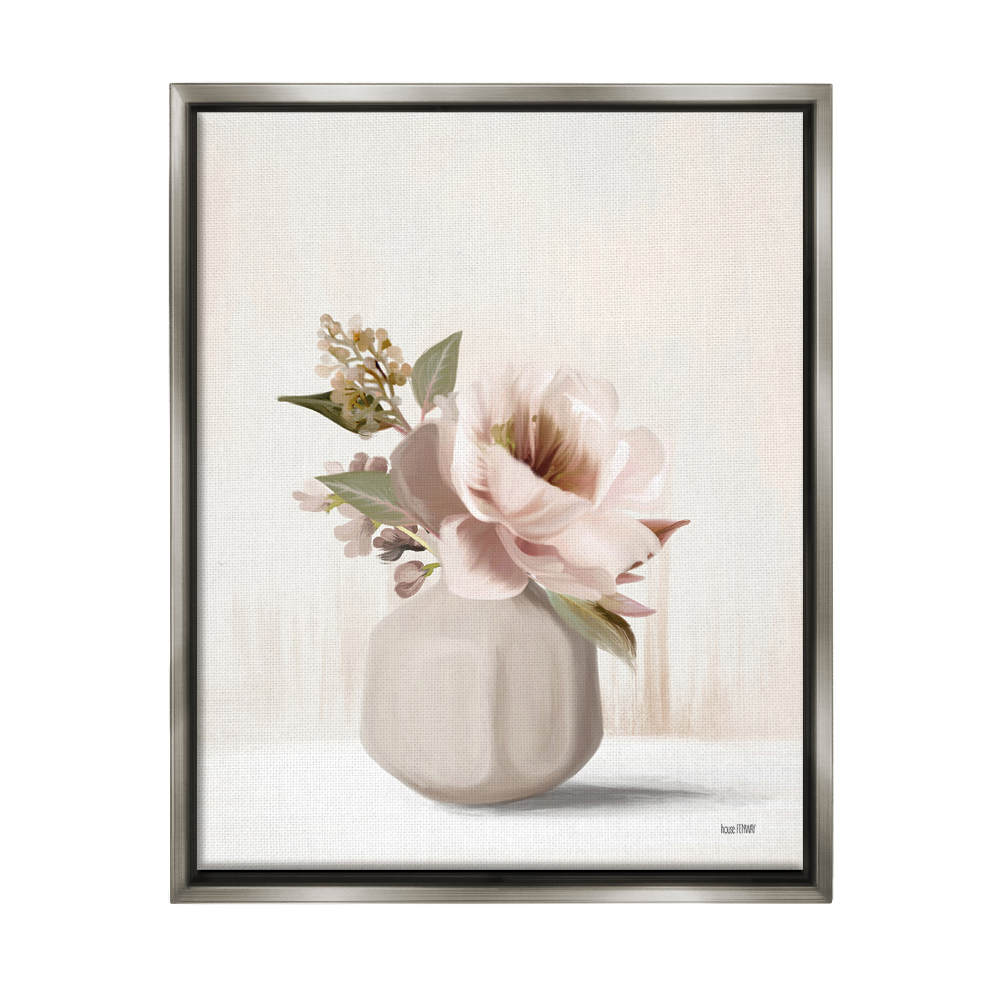 Stupell Industries Chic Bouquet in Vase Botanical & Floral Painting Gray Floater Framed Canvas Art Print Wall Art, 17 x 21