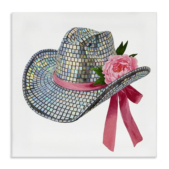 Stupell Industries Chic Bow on Disco Hat Fashion Painting Wrapped Canvas Canvas Art Print Wall Art, 17 x 17