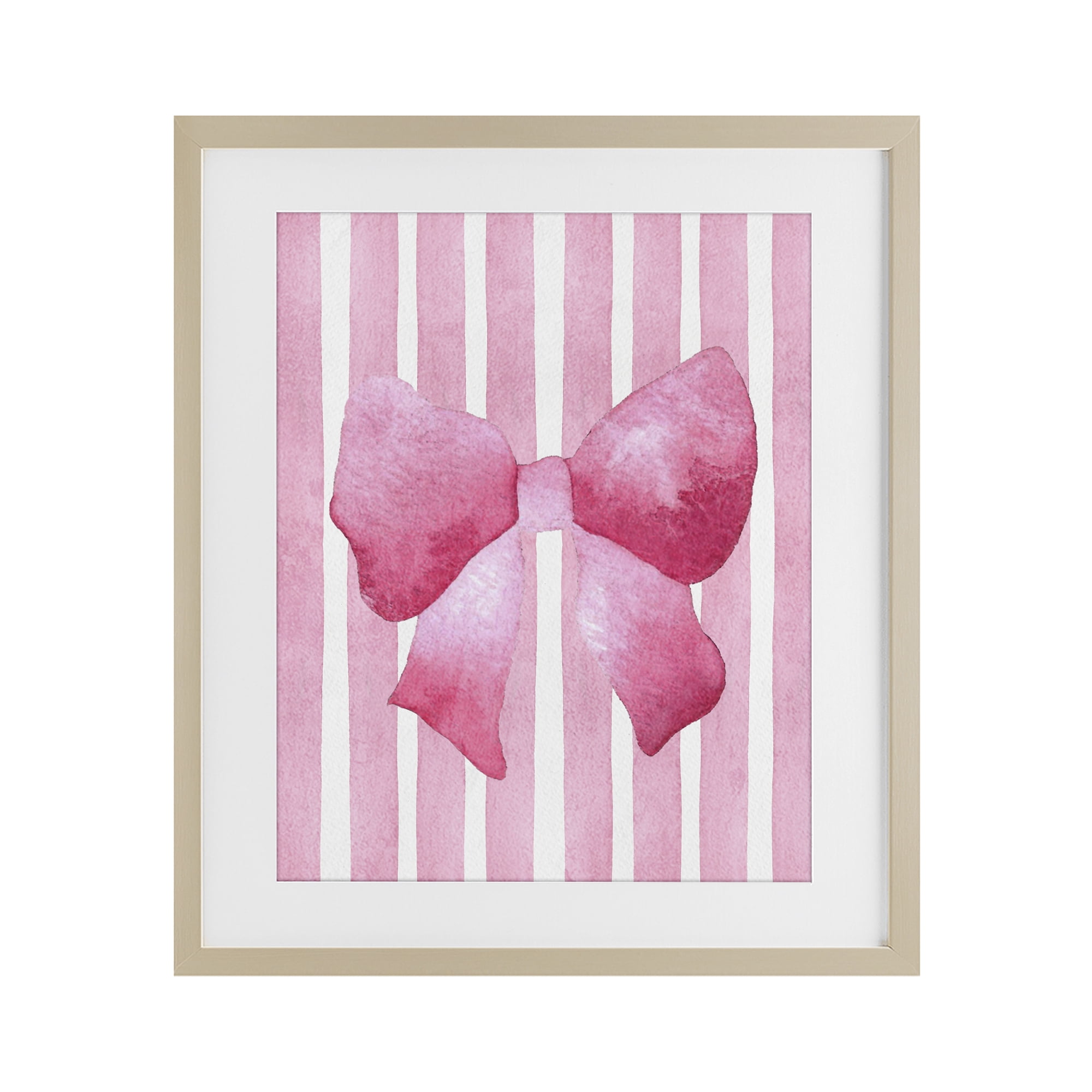 Stupell Industries Chic Bow on Pink Stripes Birch Framed Print Under Glass, design by Camila Juncos