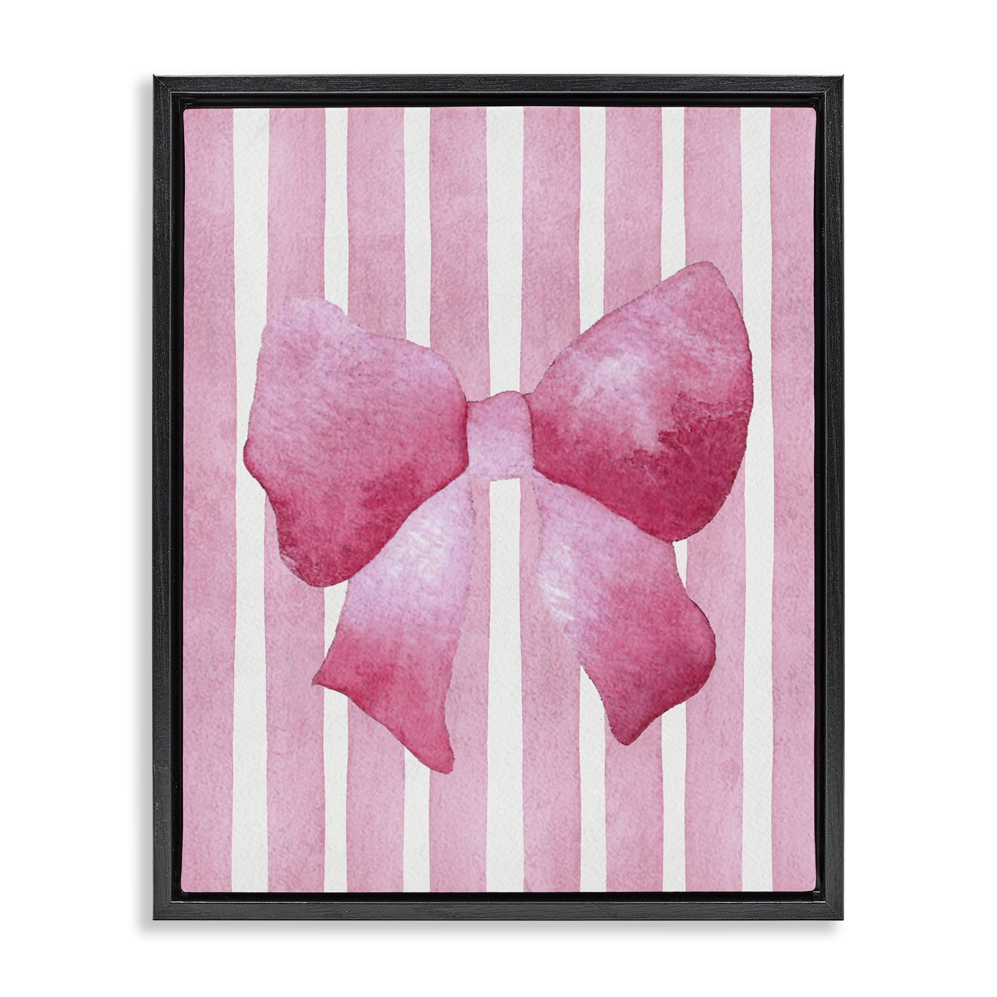 Stupell Industries Chic Bow on Pink Stripes Black Framed Floater Canvas Wall Art, design by Camila Juncos