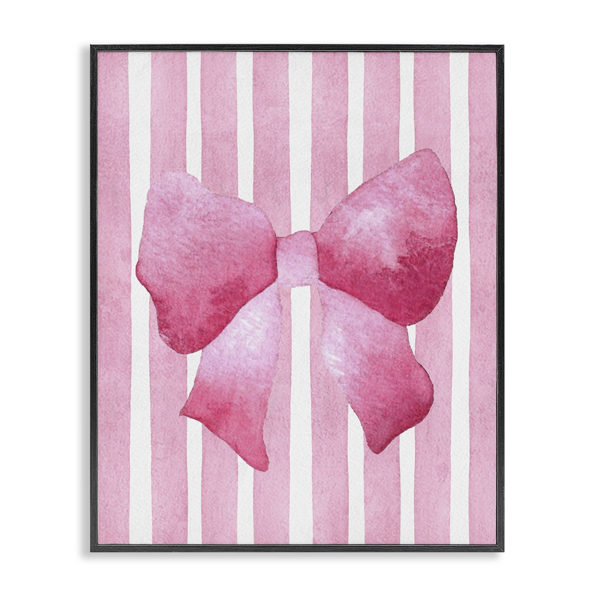 Stupell Industries Chic Bow on Pink Stripes Black Framed Giclee Art, design by Camila Juncos