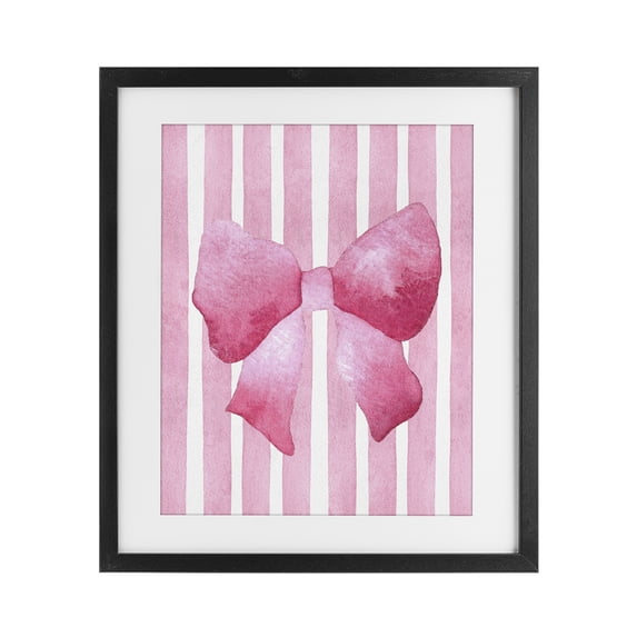 Stupell Industries Glam Chic Bow on Pink Stripes Black Framed Print Under Glass, 13 x 16, by Camila Juncos