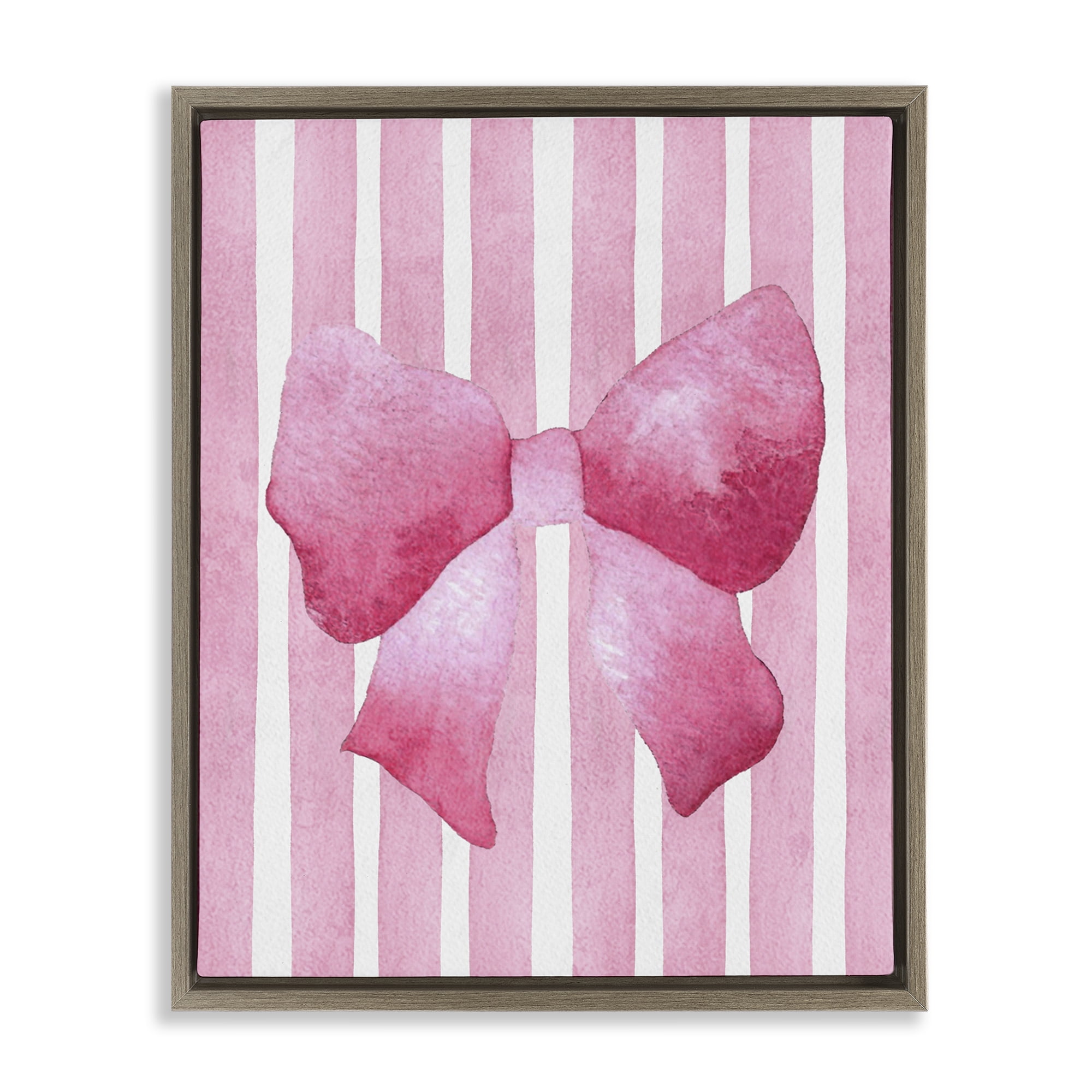 Stupell Industries Chic Bow on Pink Stripes Brown Framed Floater Canvas Wall Art, design by Camila Juncos