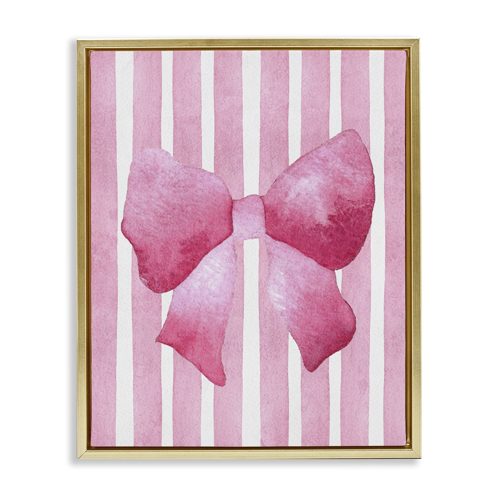 Stupell Industries Chic Bow on Pink Stripes Gold Framed Floater Canvas Wall Art, design by Camila Juncos