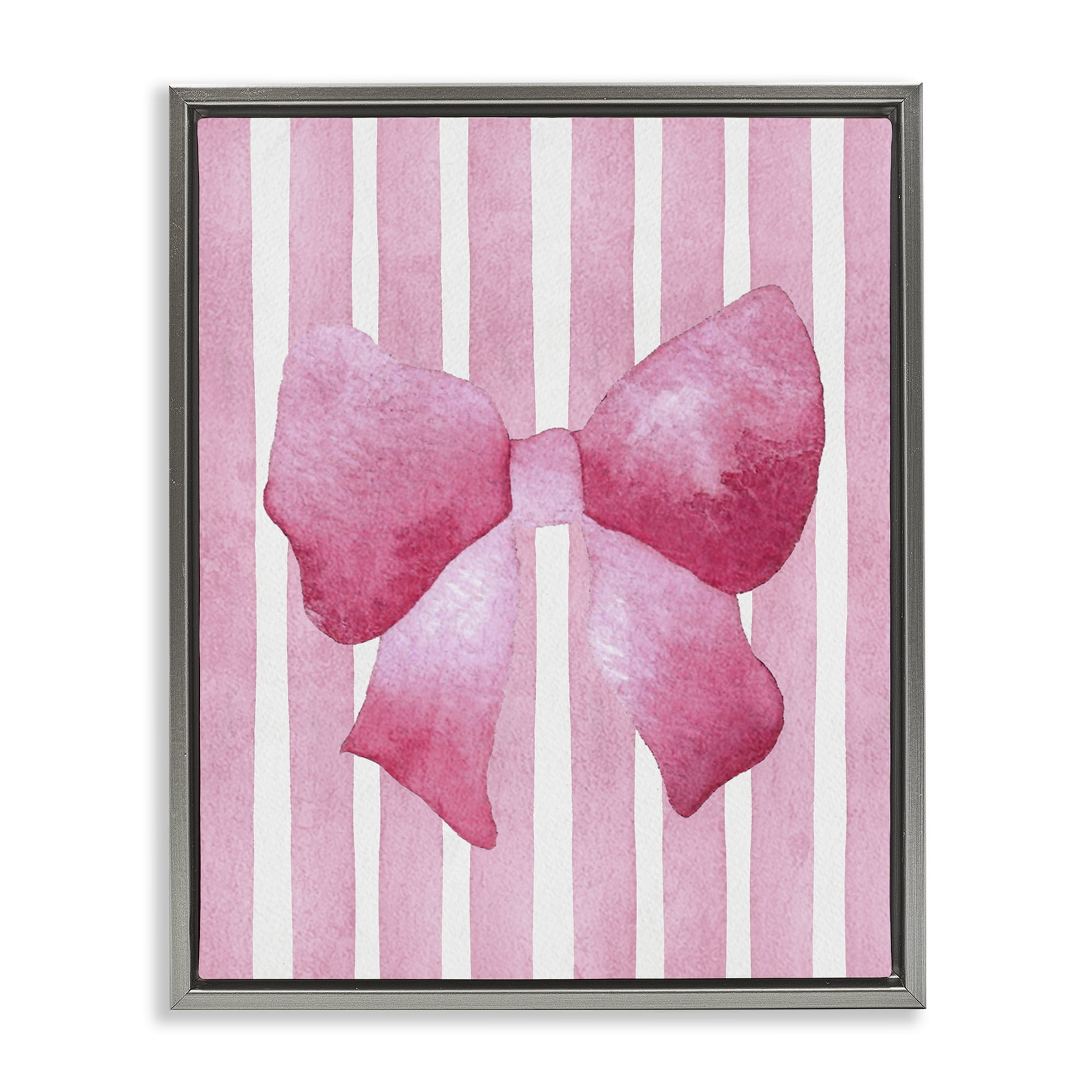 Stupell Industries Chic Bow on Pink Stripes Gray Framed Floater Canvas Wall Art, design by Camila Juncos