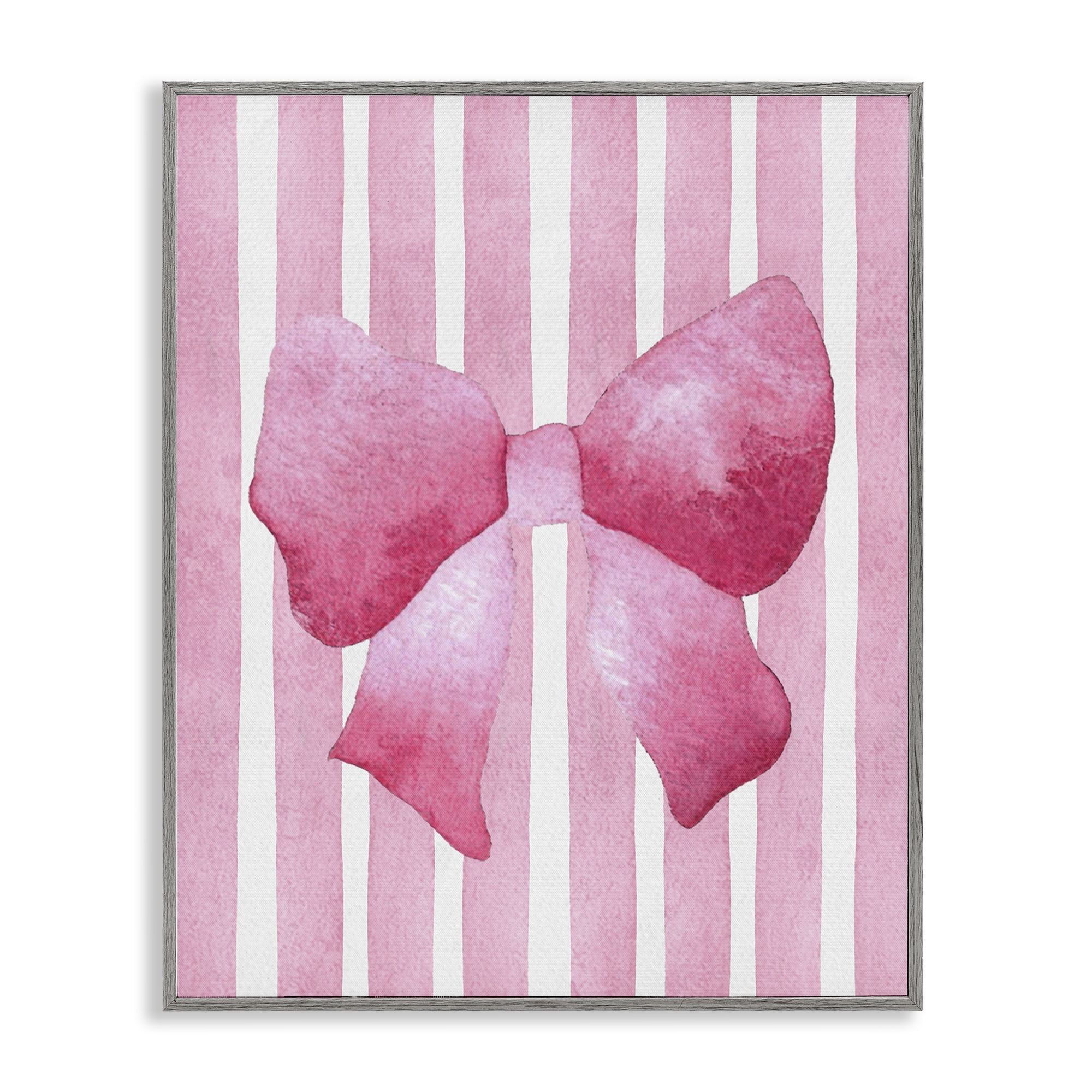 Stupell Industries Chic Bow on Pink Stripes Gray Framed Giclee Art, design by Camila Juncos