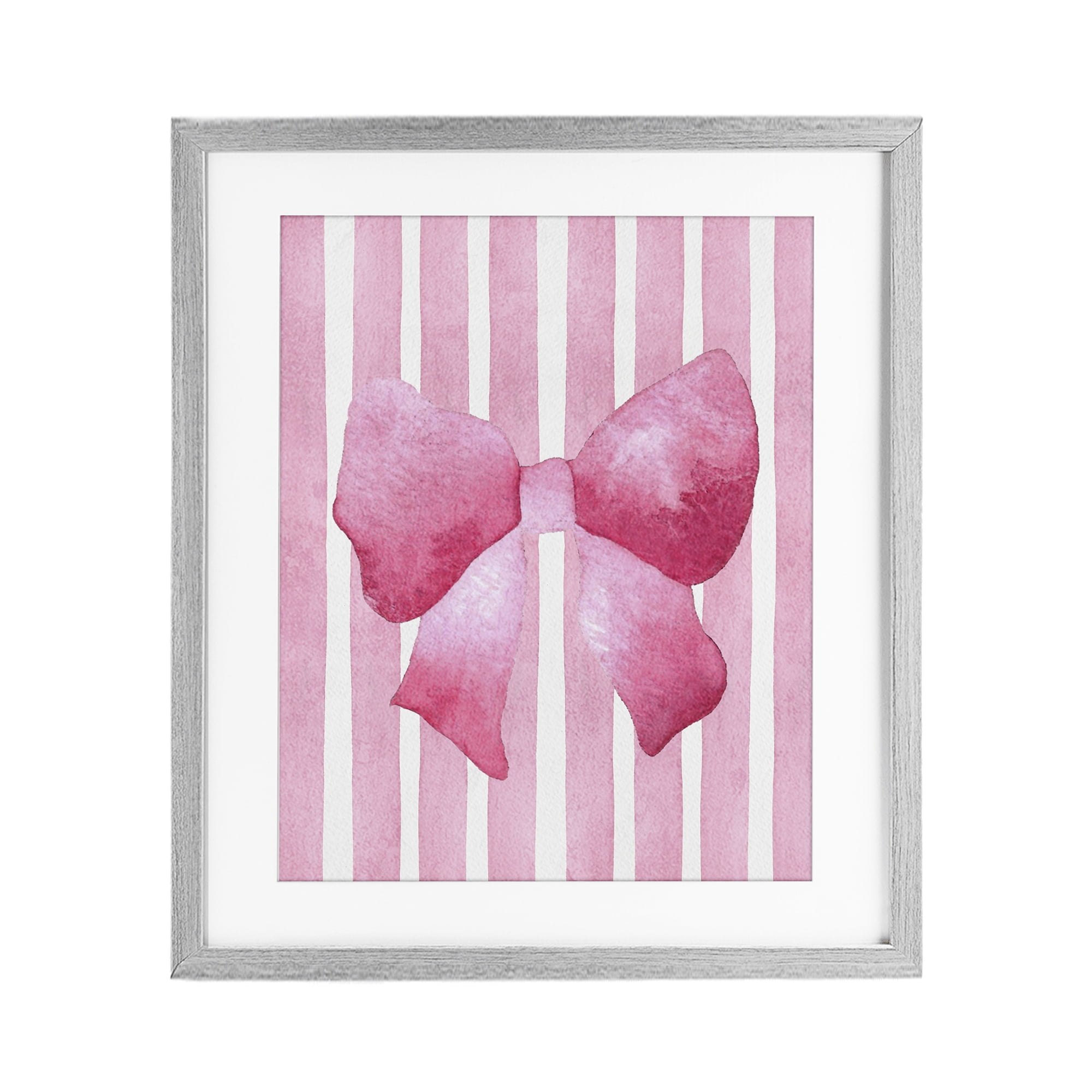 Stupell Industries Chic Bow on Pink Stripes Gray Framed Print Under Glass, design by Camila Juncos