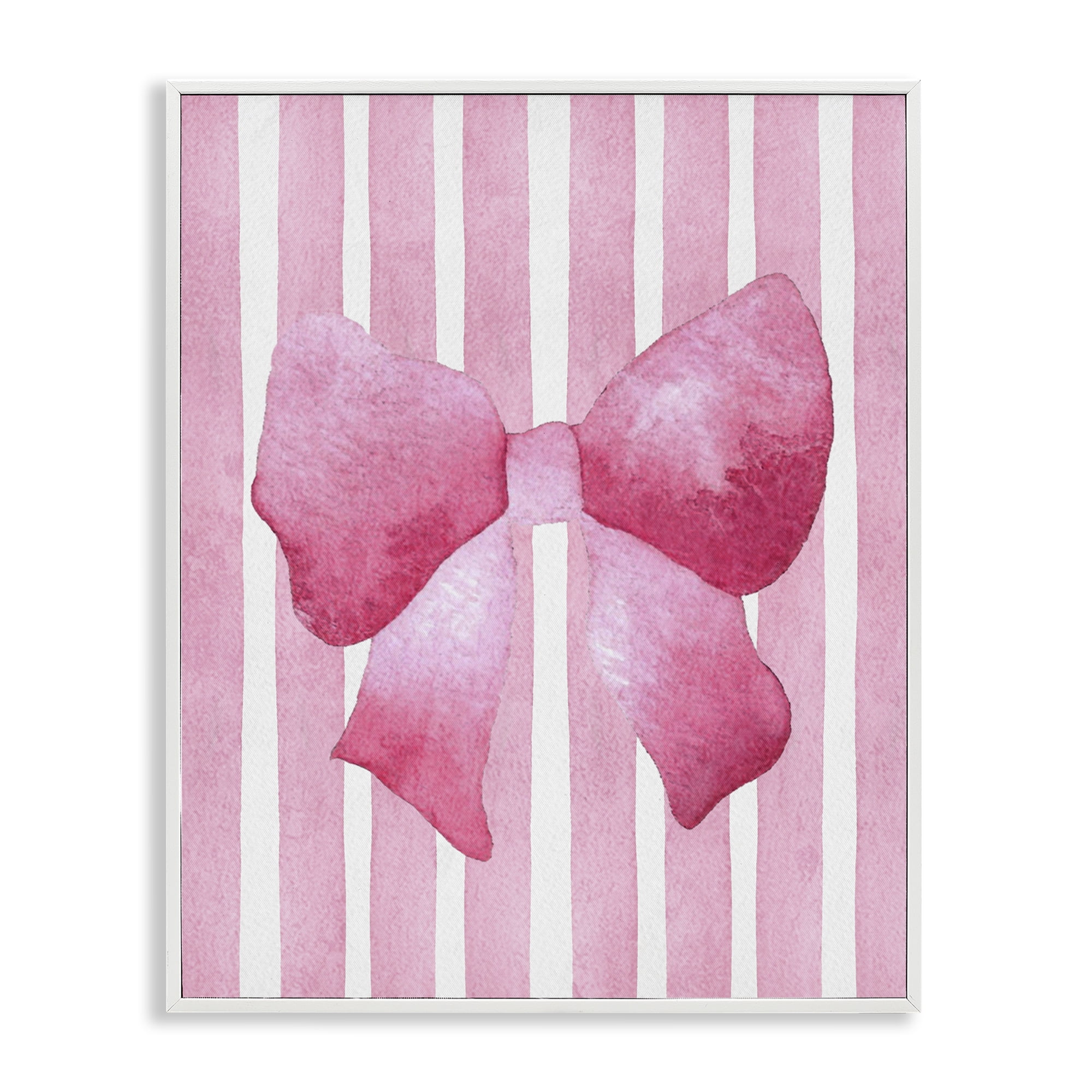 Stupell Industries Chic Bow on Pink Stripes White Framed Giclee Art, design by Camila Juncos