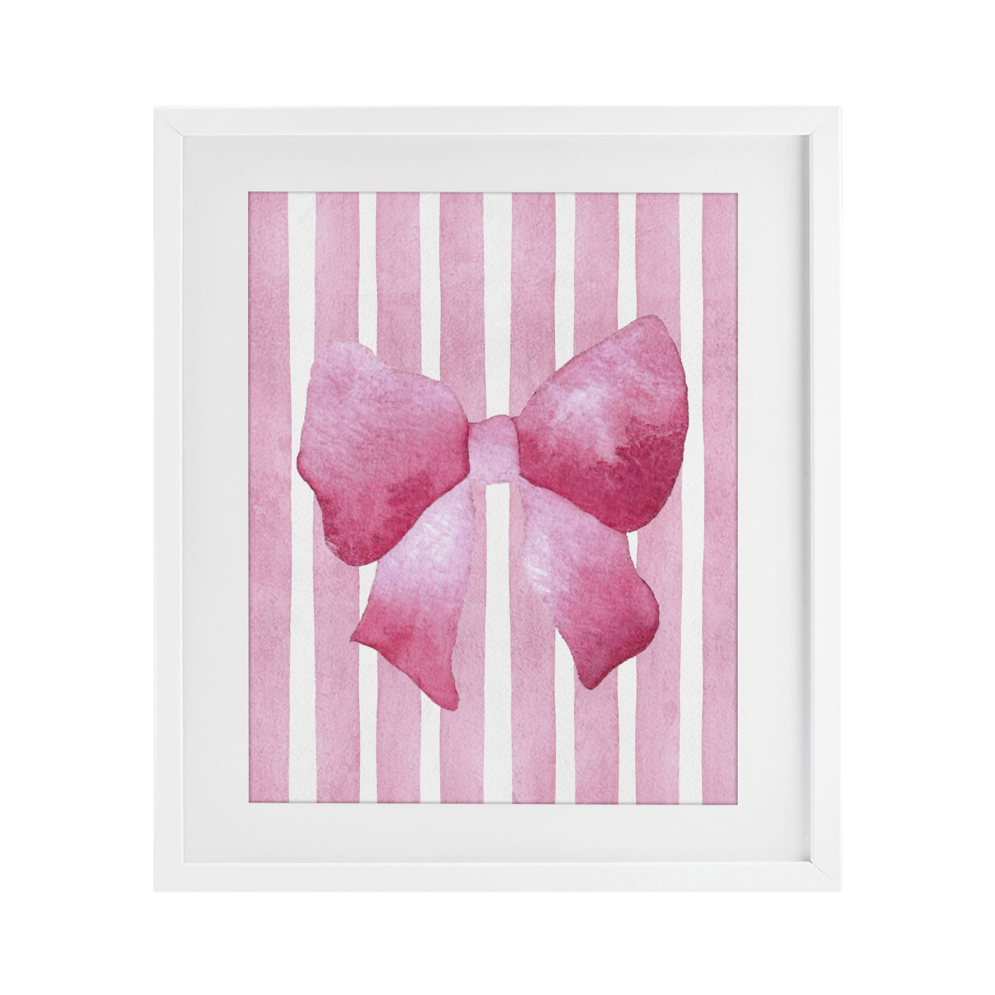 Stupell Industries Chic Bow on Pink Stripes White Framed Print Under Glass, design by Camila Juncos
